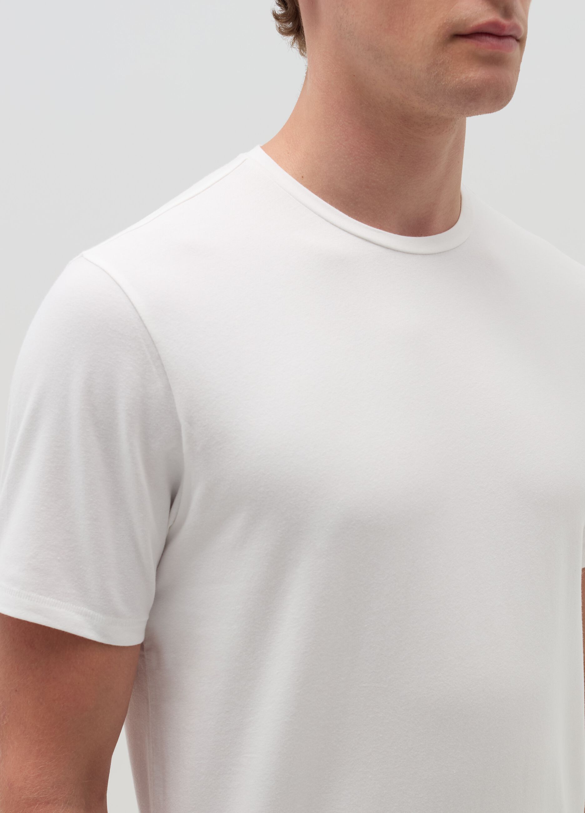 Stretch cotton T-shirt with crew-neck