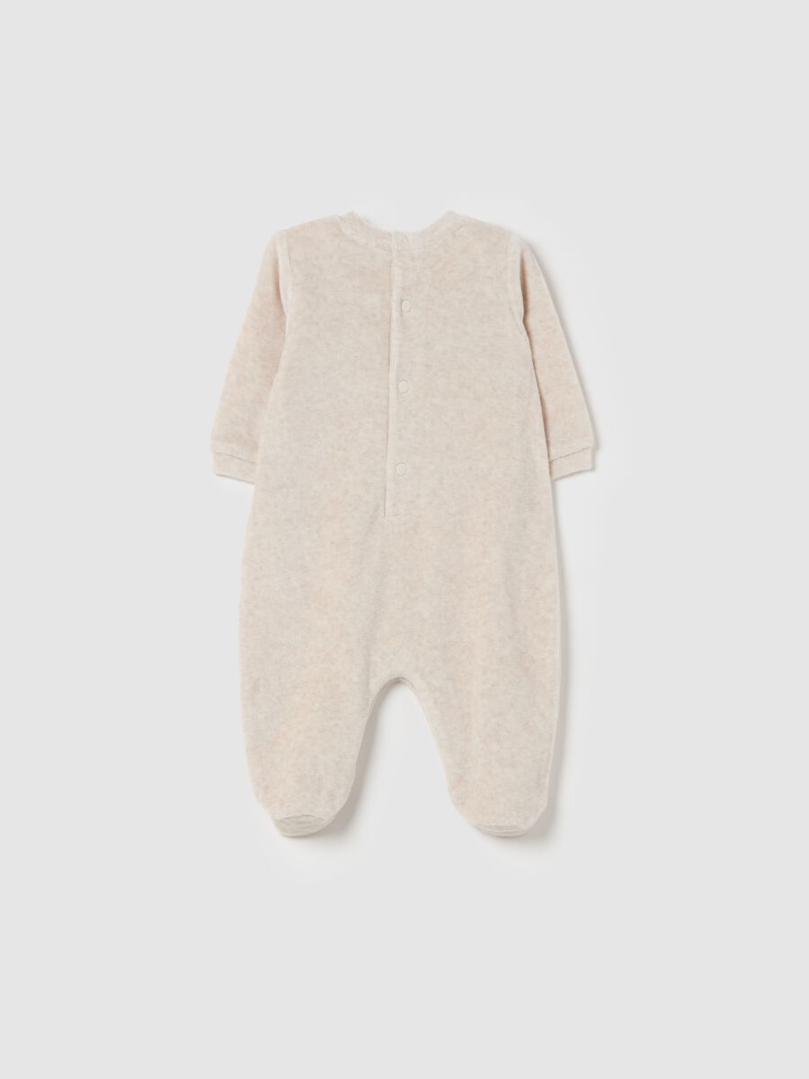 Velour onesie with feet and teddy bears embroidery_1