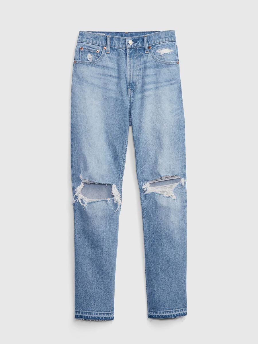 Jeans straight fit a vita alta con abrasioni_5
