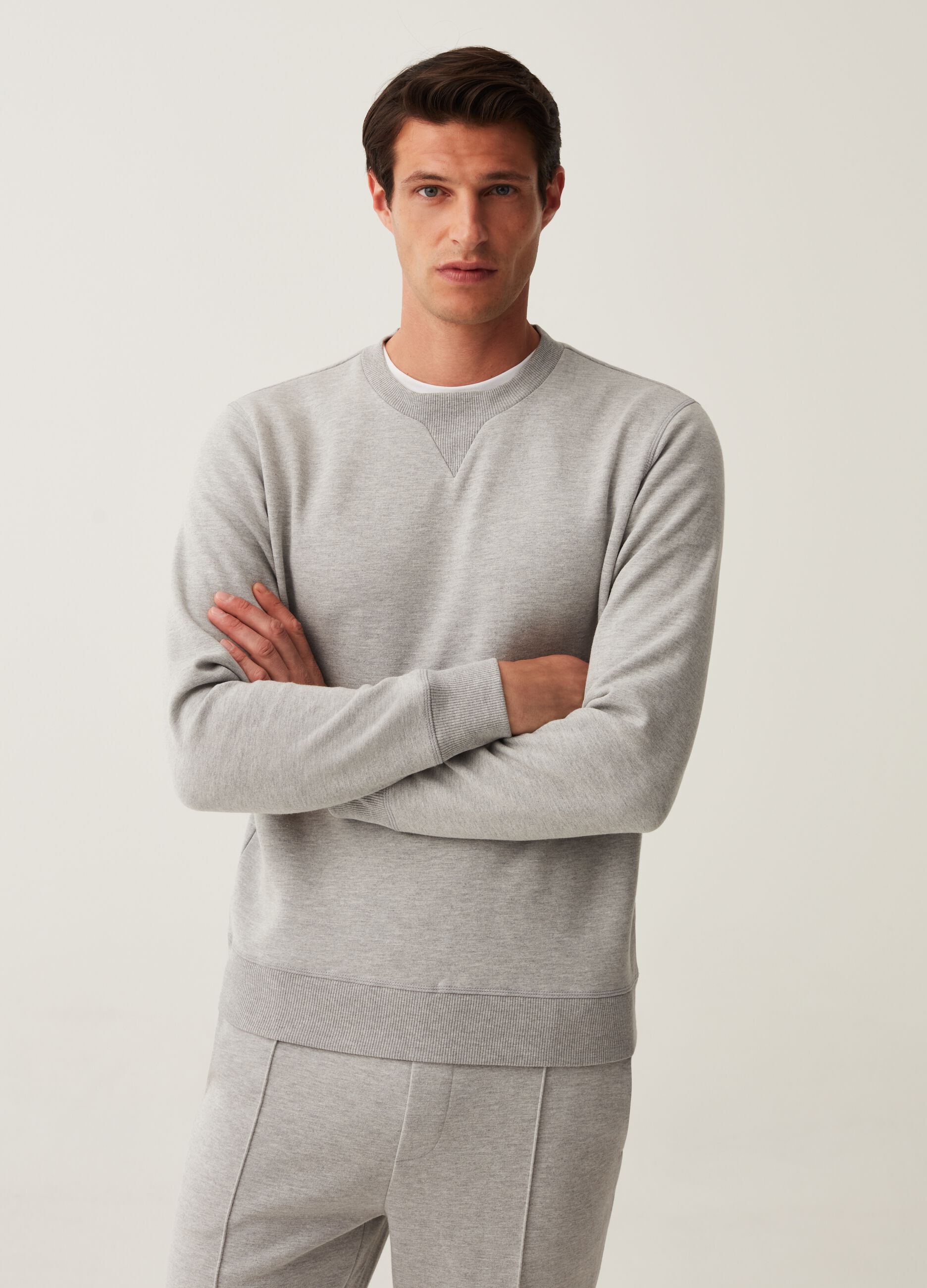 Sweat-shirt à col rond avec logo imprimé Light Grey Marl Homme