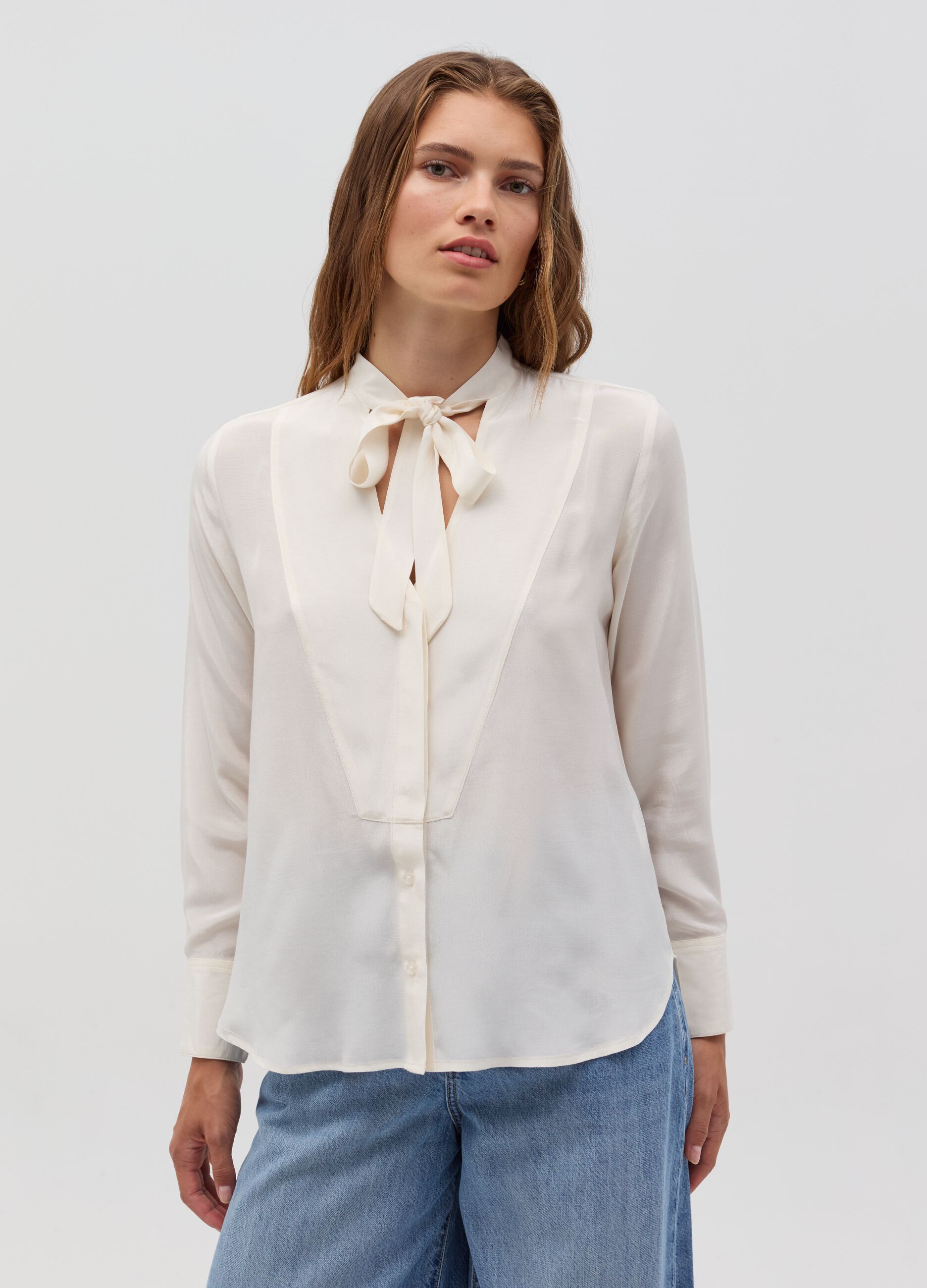 Viscose blouse with bow scarf