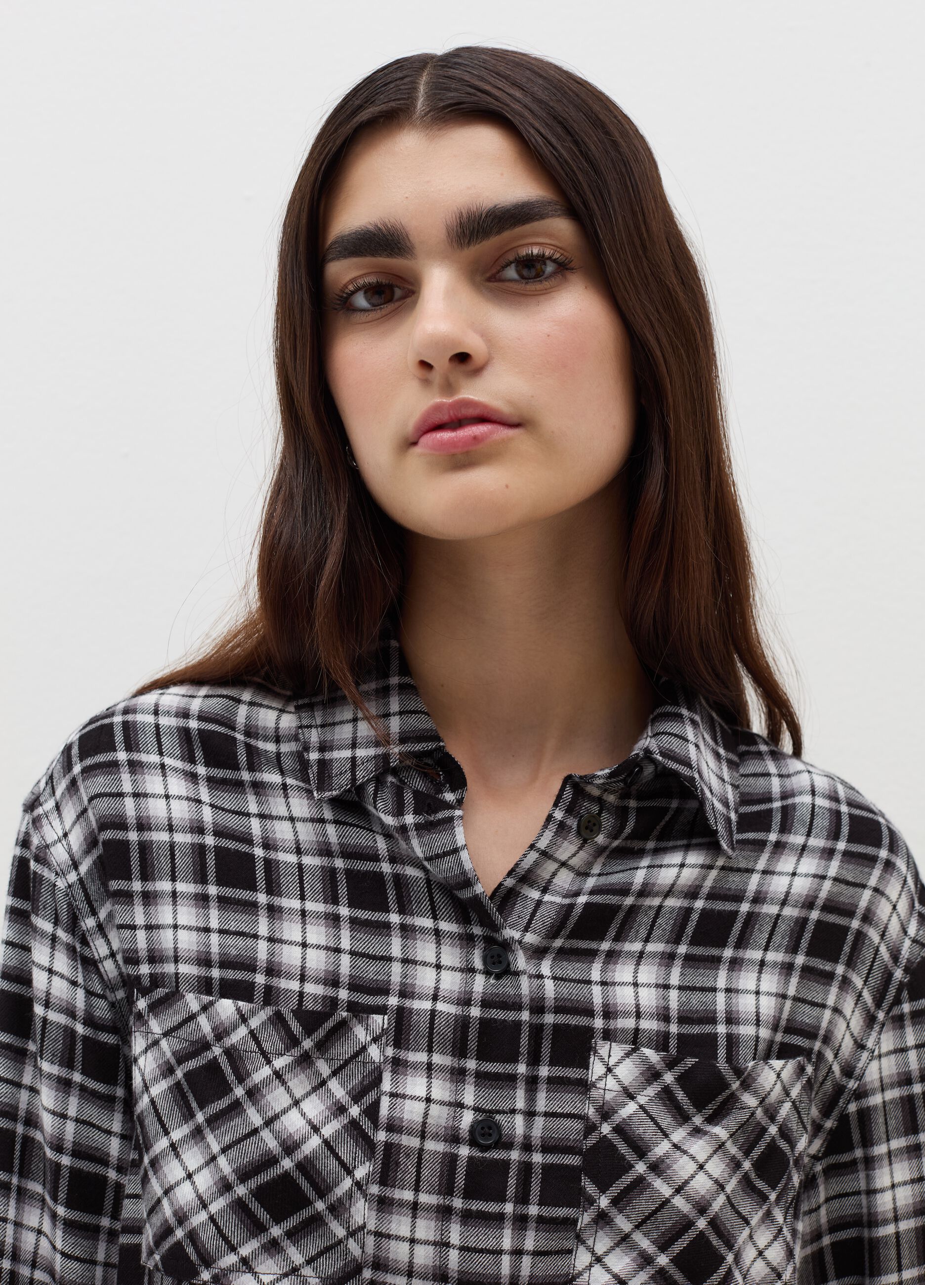 Crop shirt in check flannel