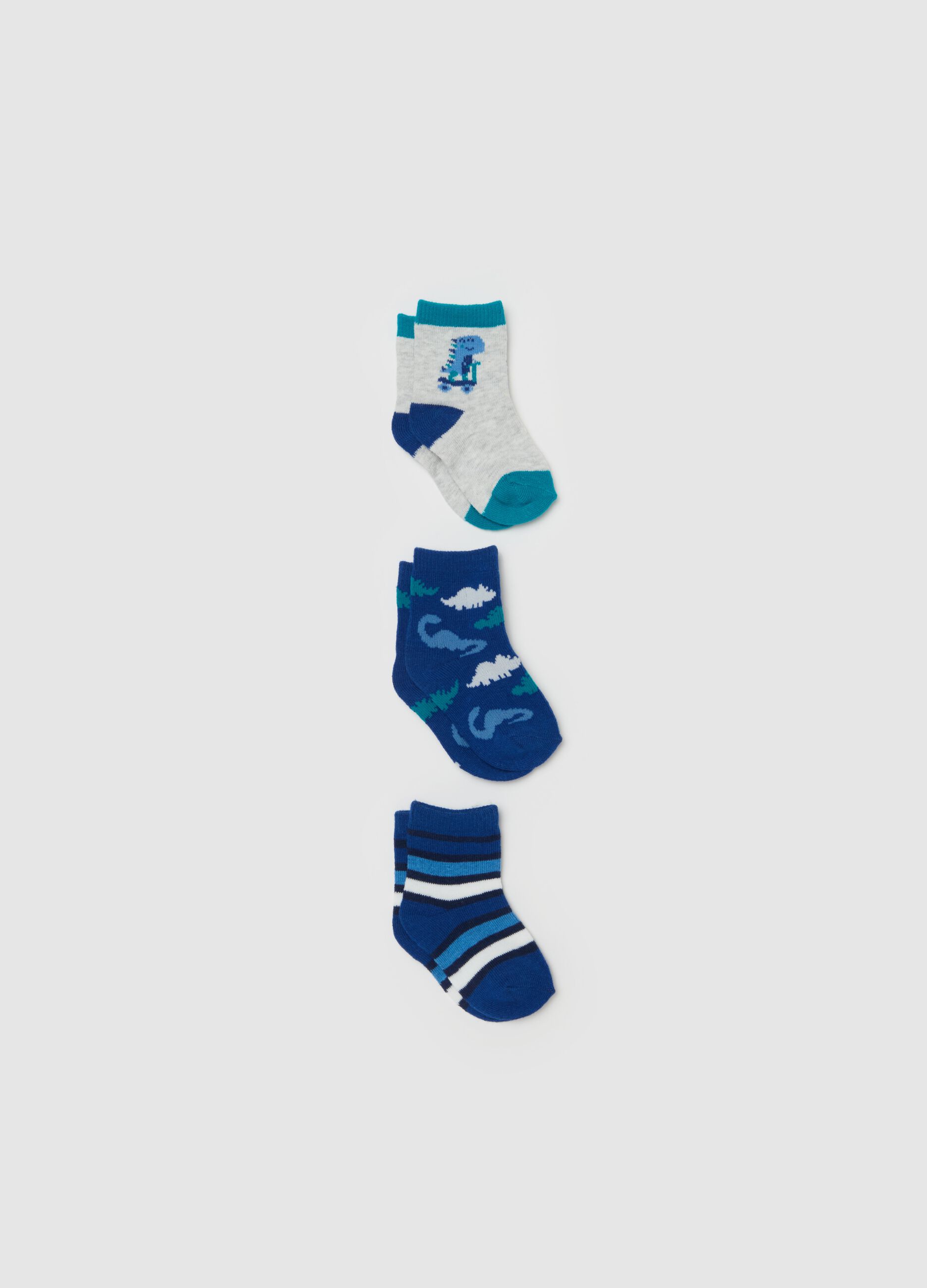 Three-pair pack stretch socks with dinosaurs design