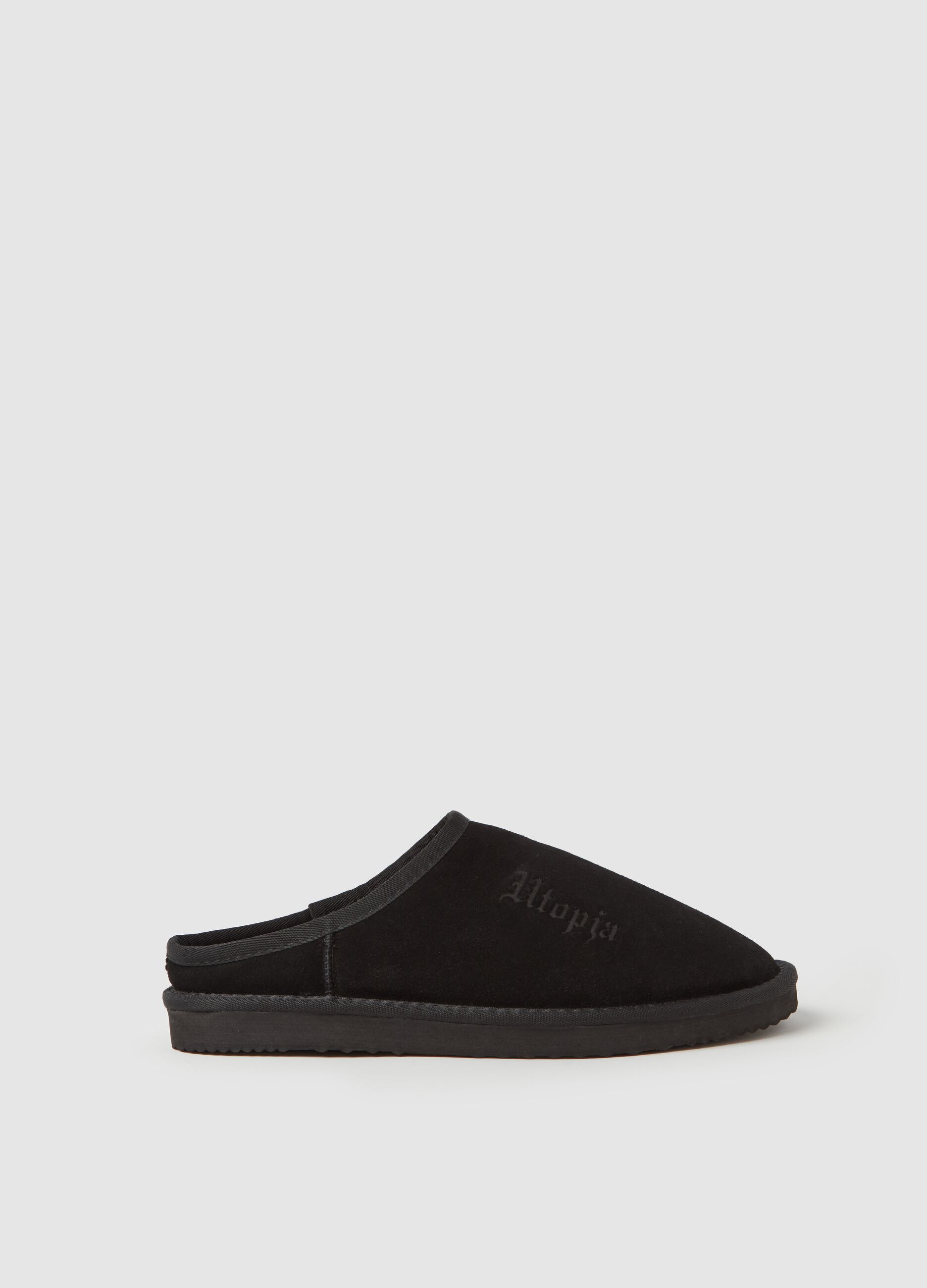 Suede Slippers with logo embroidery Black