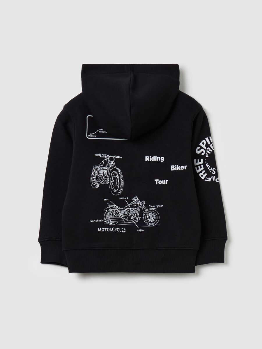 Full-zip sweatshirt with hood and "Riding Biker” print_1