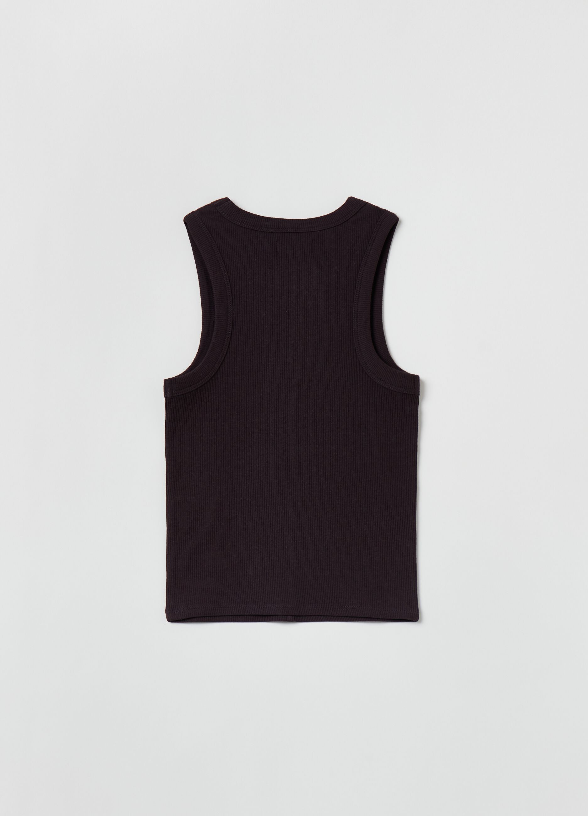 Slim ribbed tank top with round neck