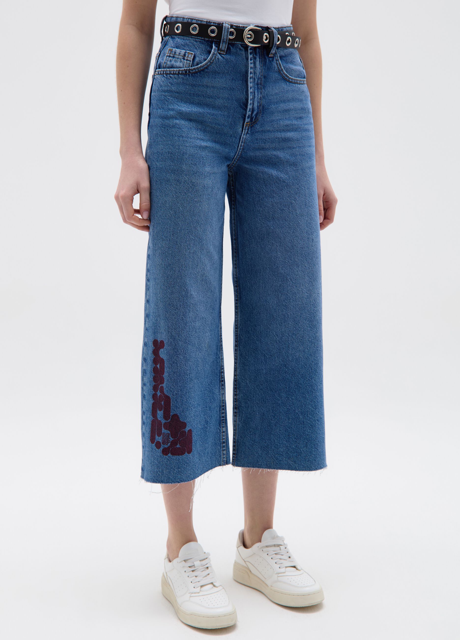 Wide-leg crop jeans with RE-UP print