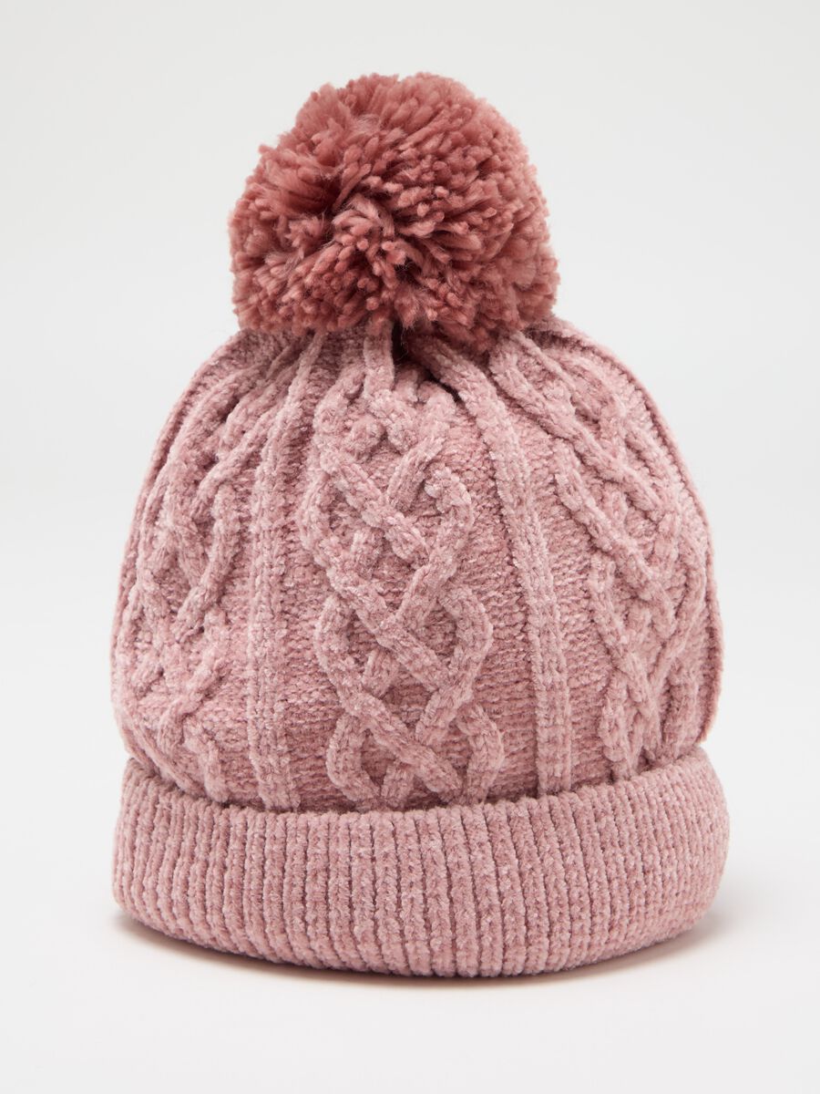 Cable-knit chenille hat with pompom_2