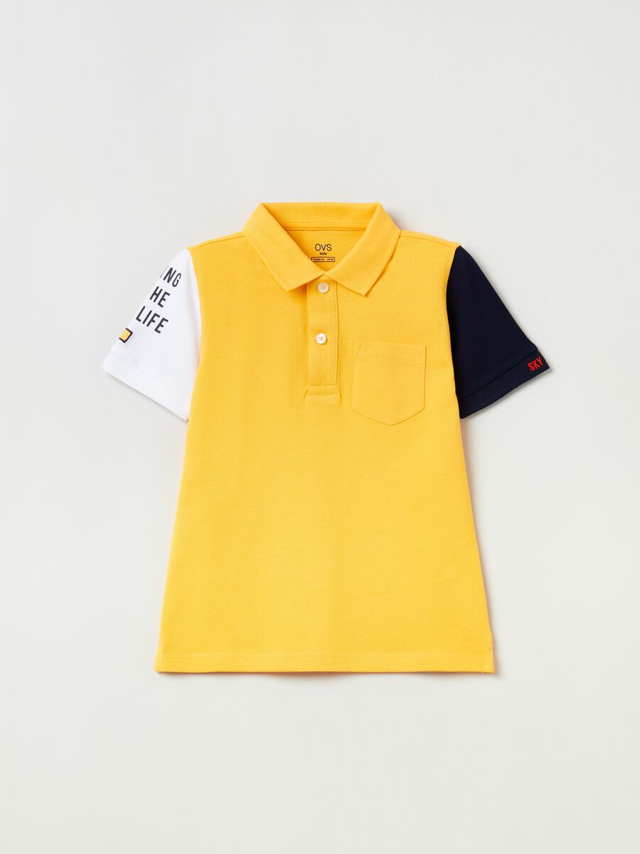 Piquet polo shirt with lettering print_0