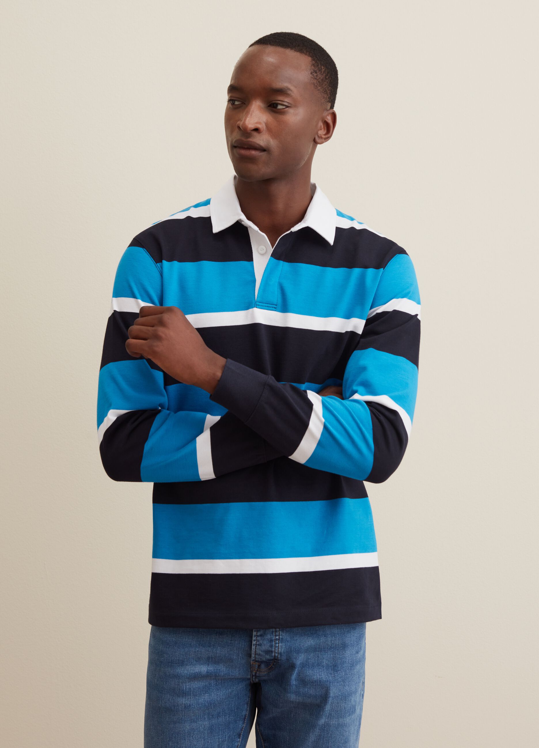 Long-sleeved polo shirt with striped pattern