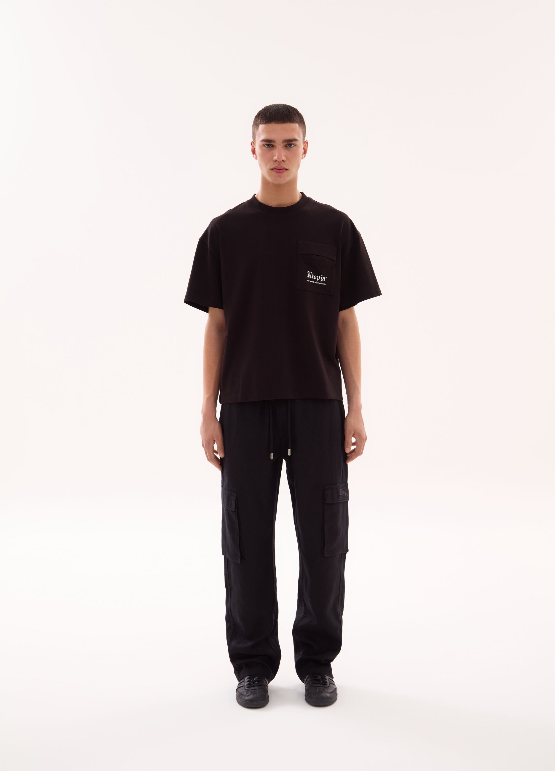 100% Linen Cargo Trousers Black