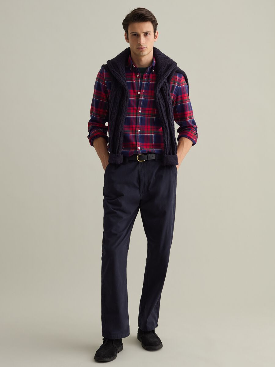 Flannel shirt with check pattern and button-down collar_0