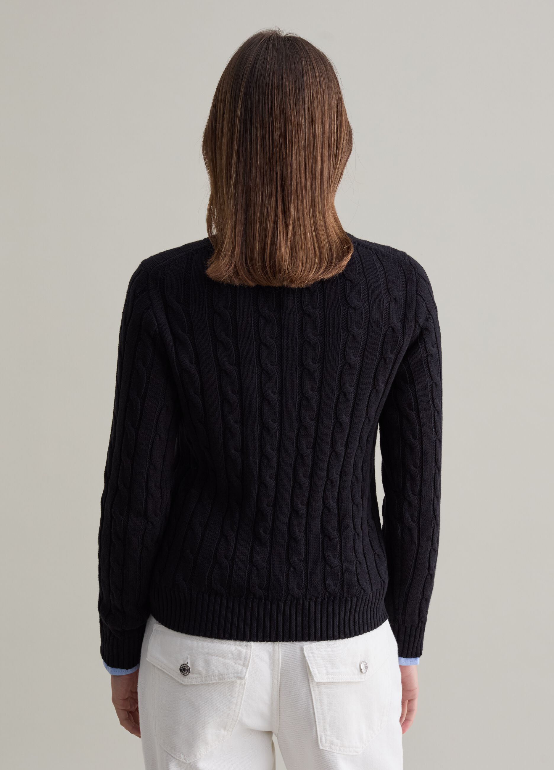 Ribbed pullover with cable-knit design