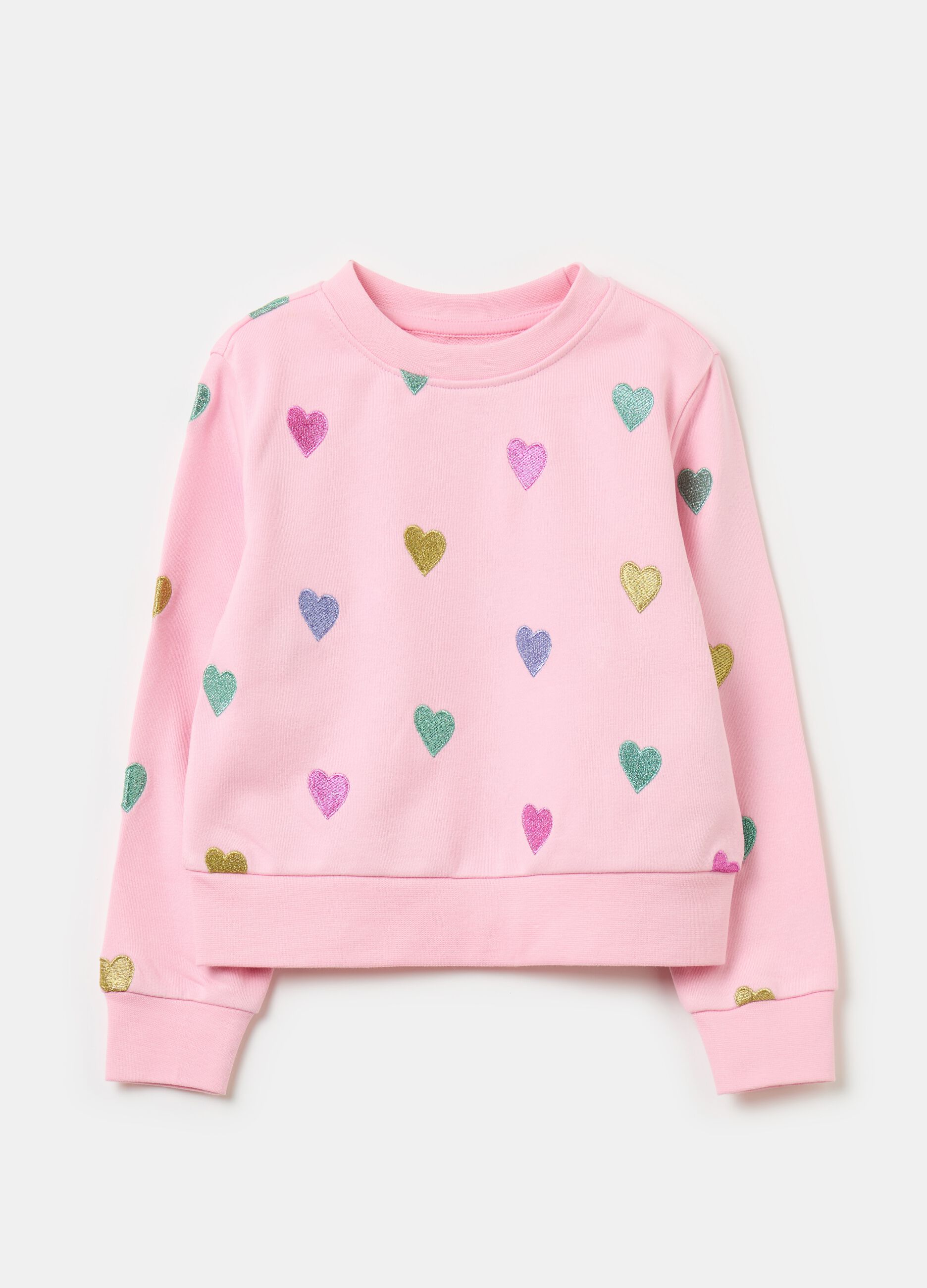 Sweatshirt in French terry with hearts embroidery