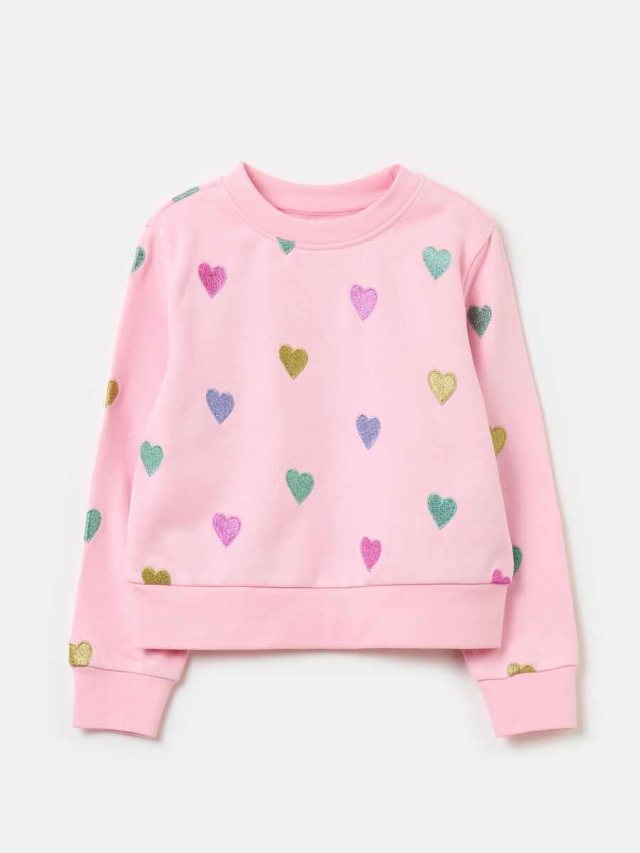 Sweatshirt in French terry with hearts embroidery_0