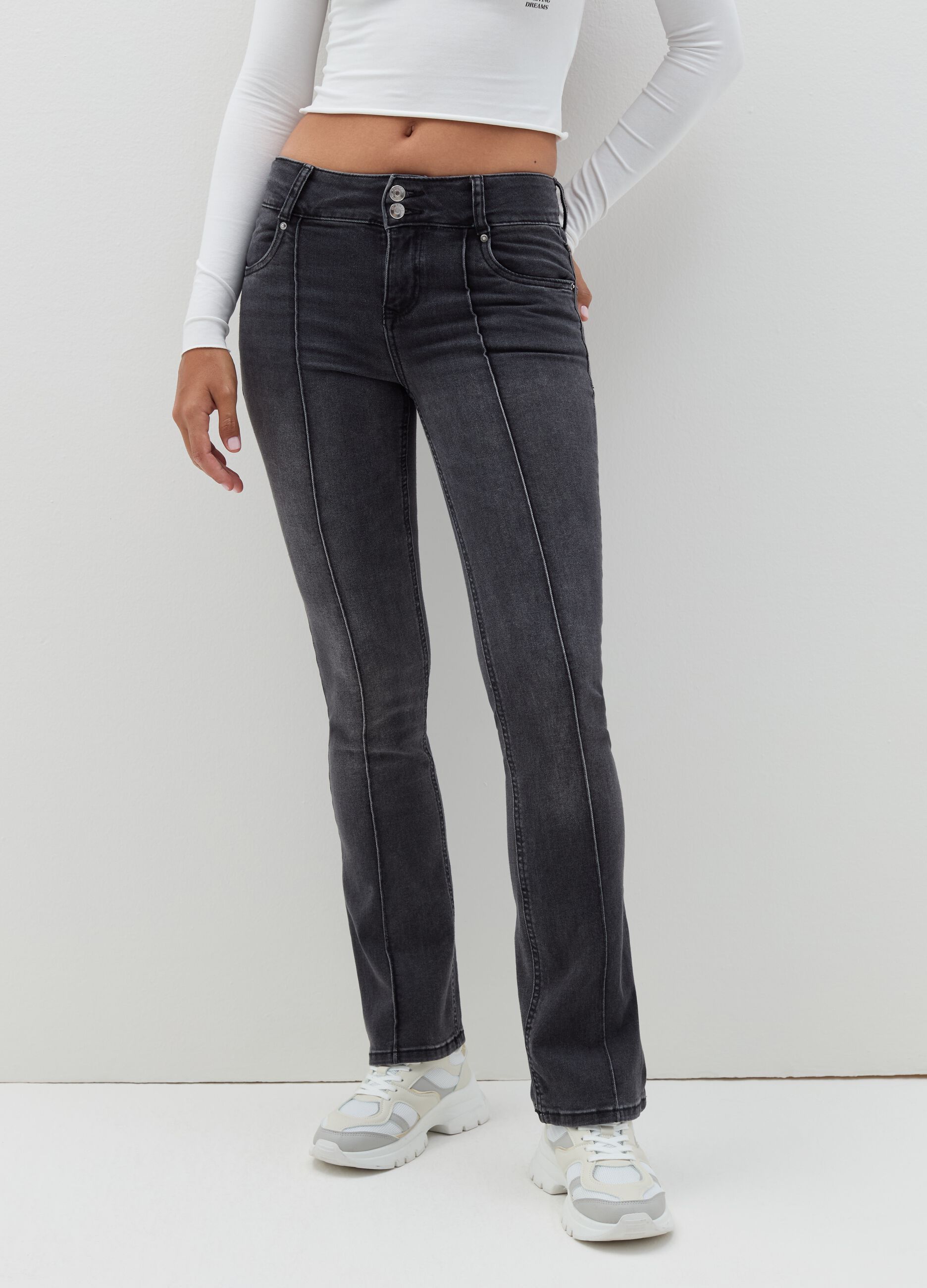 Flare-fit jeans with raised stitching