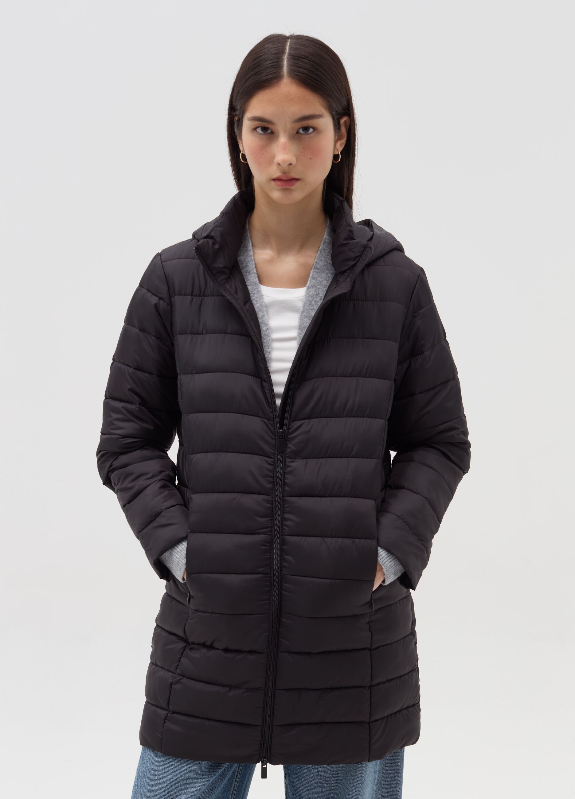 Essential long ultralight down jacket