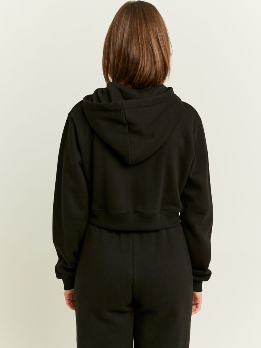 Full-zip crop sweatshirt in fleece with hood_2