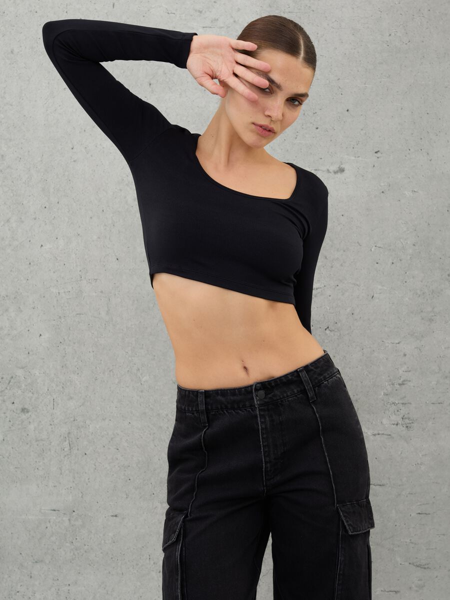 Cut Out Crop Long-sleeved Black_0