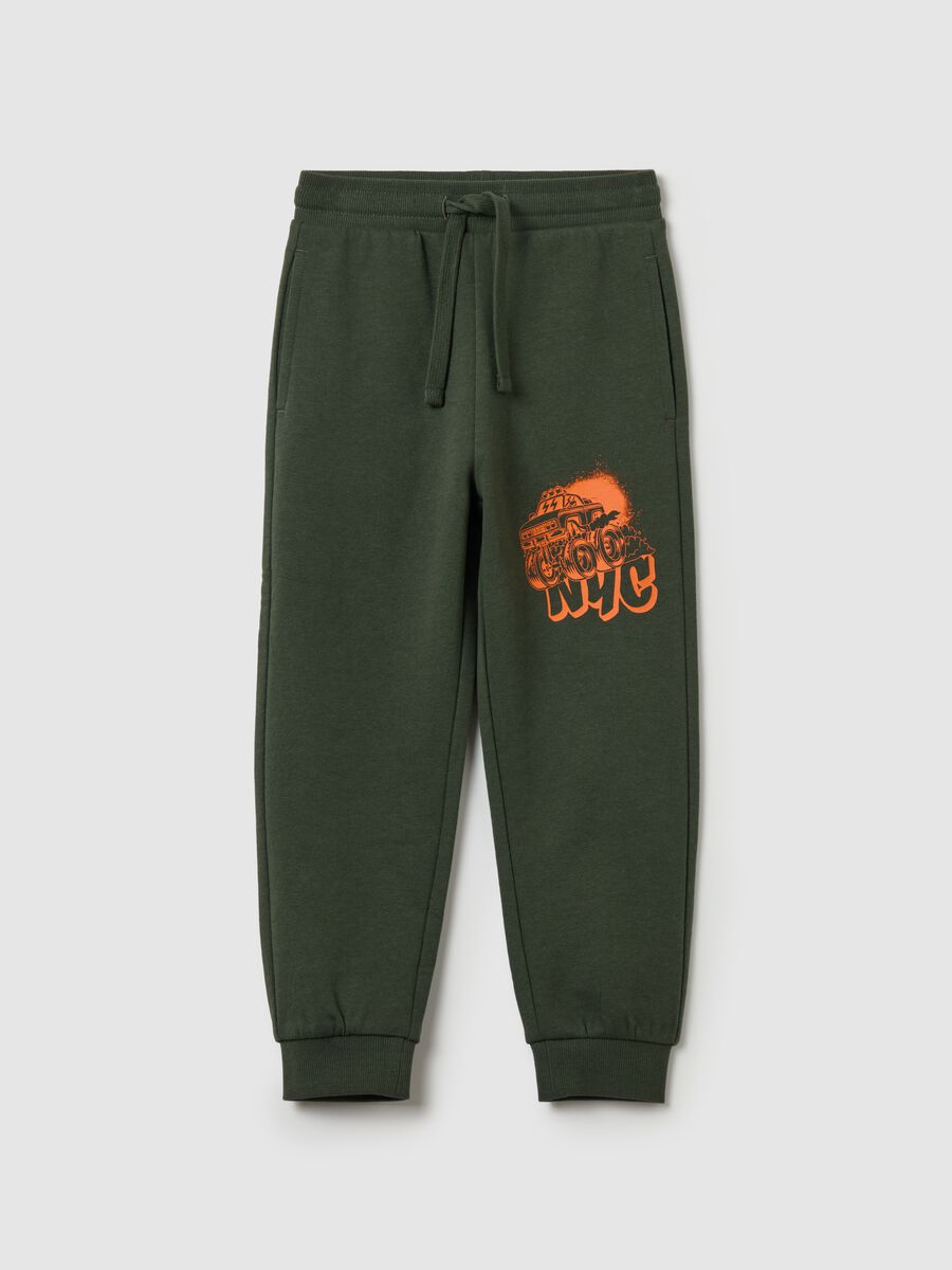 Fleece joggers with drawstring and print_0