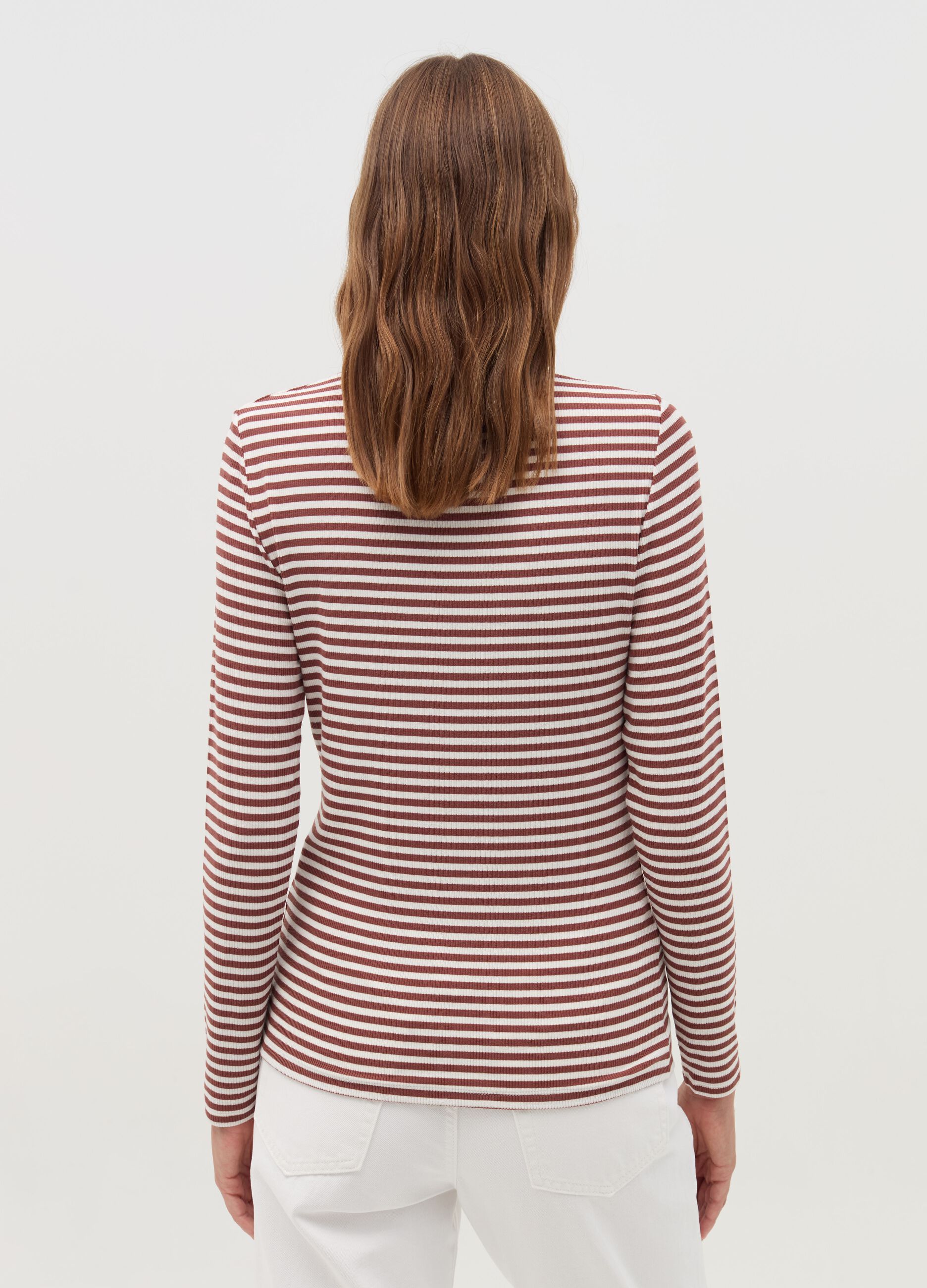 Striped T-shirt with mock neck