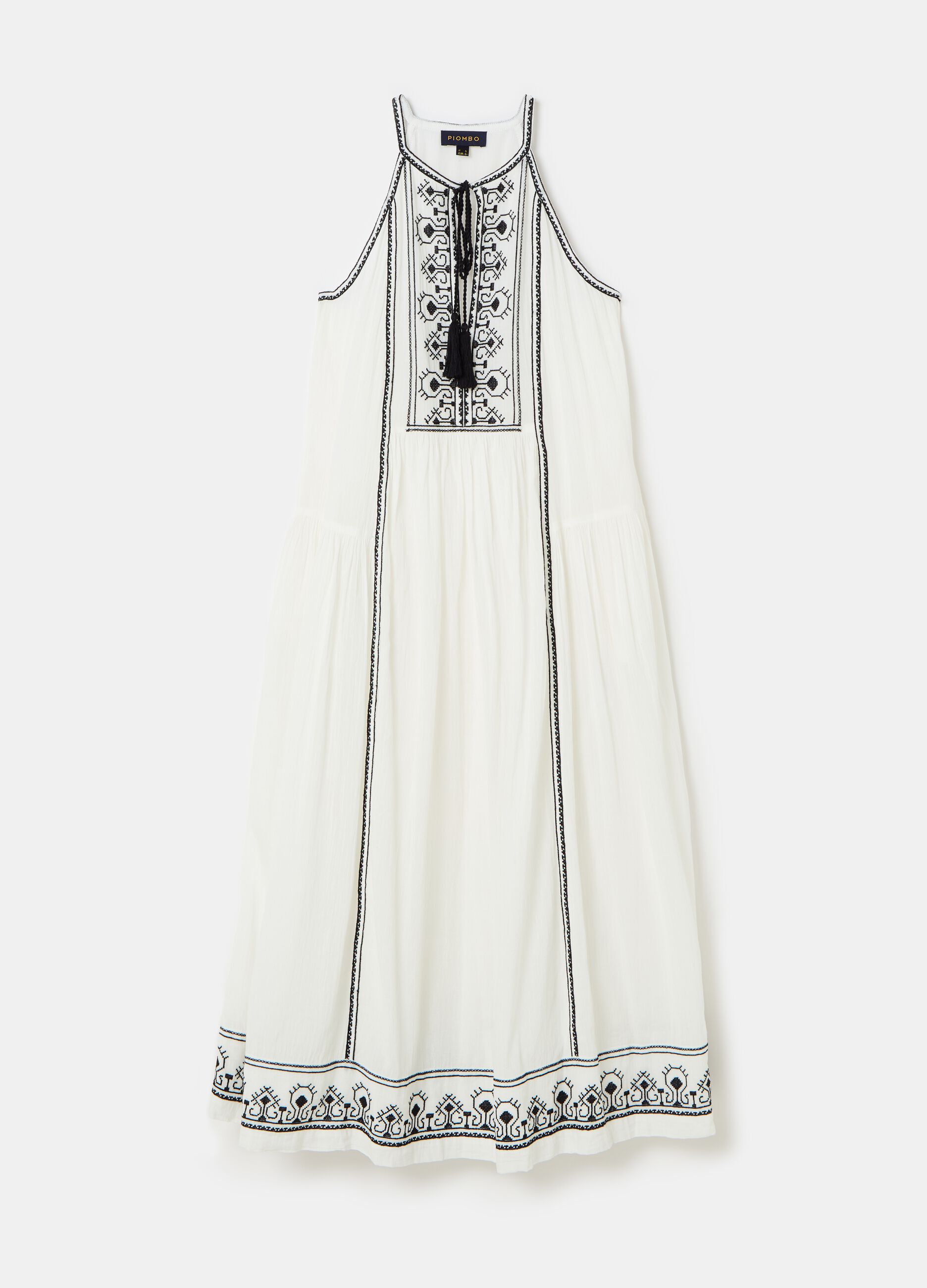 Dress with ethnic embroidery and tassels
