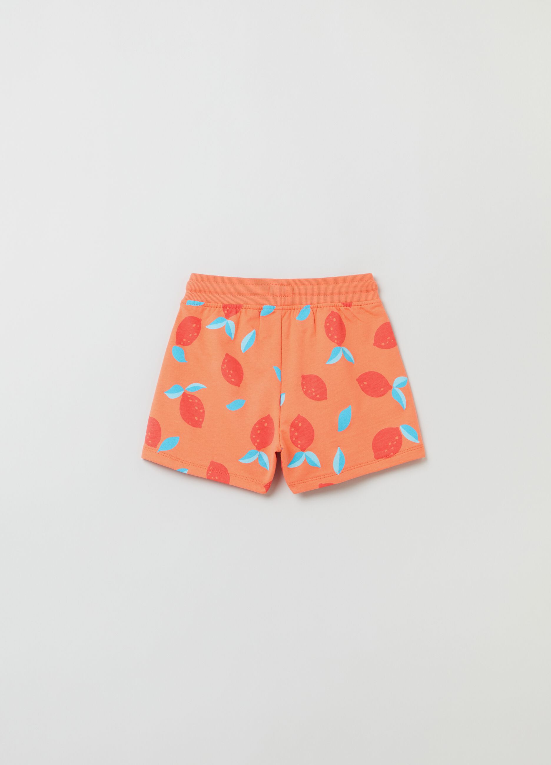 Cotton shorts with drawstring and print