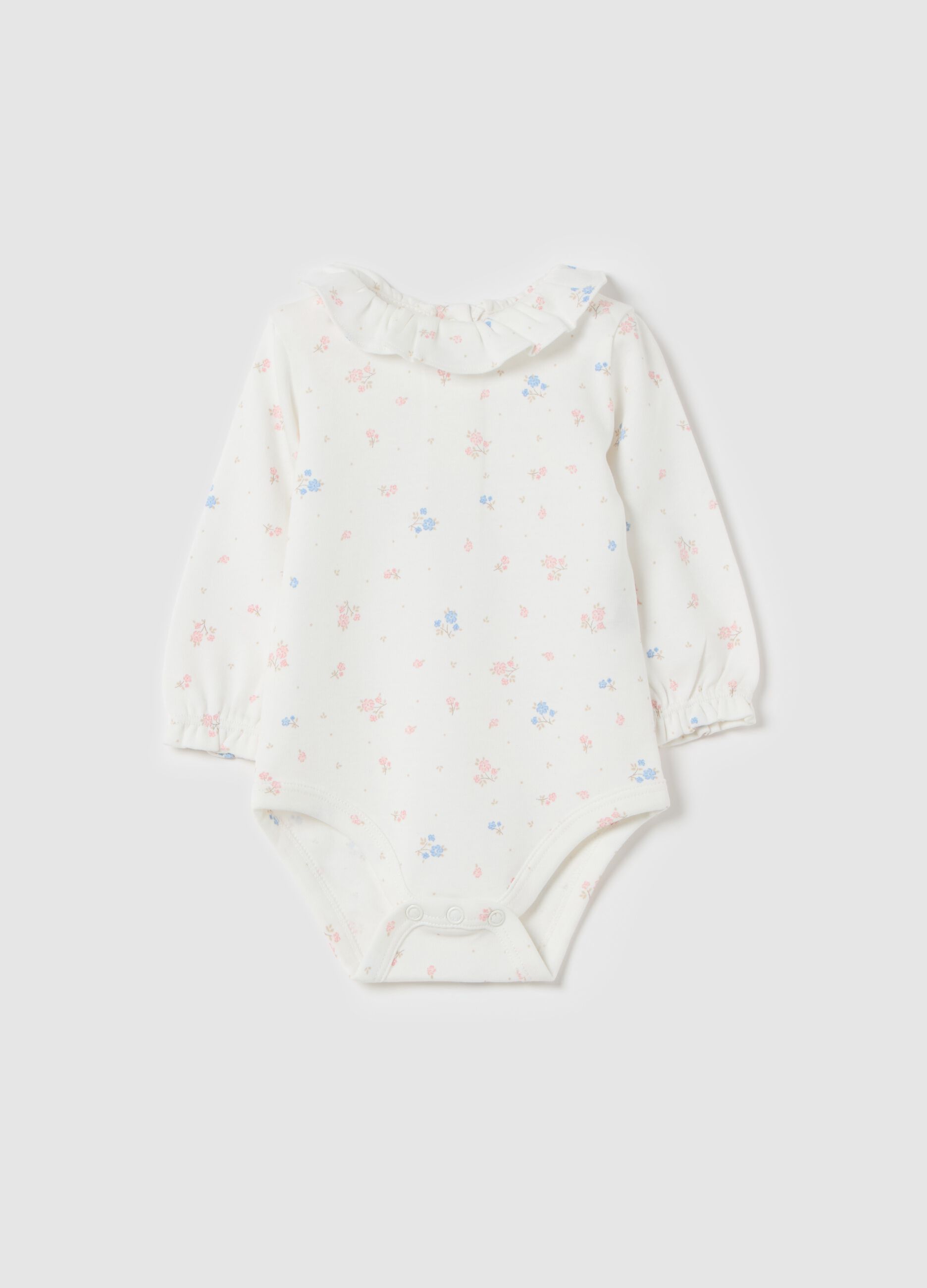 Floral bodysuit in organic cotton with collar