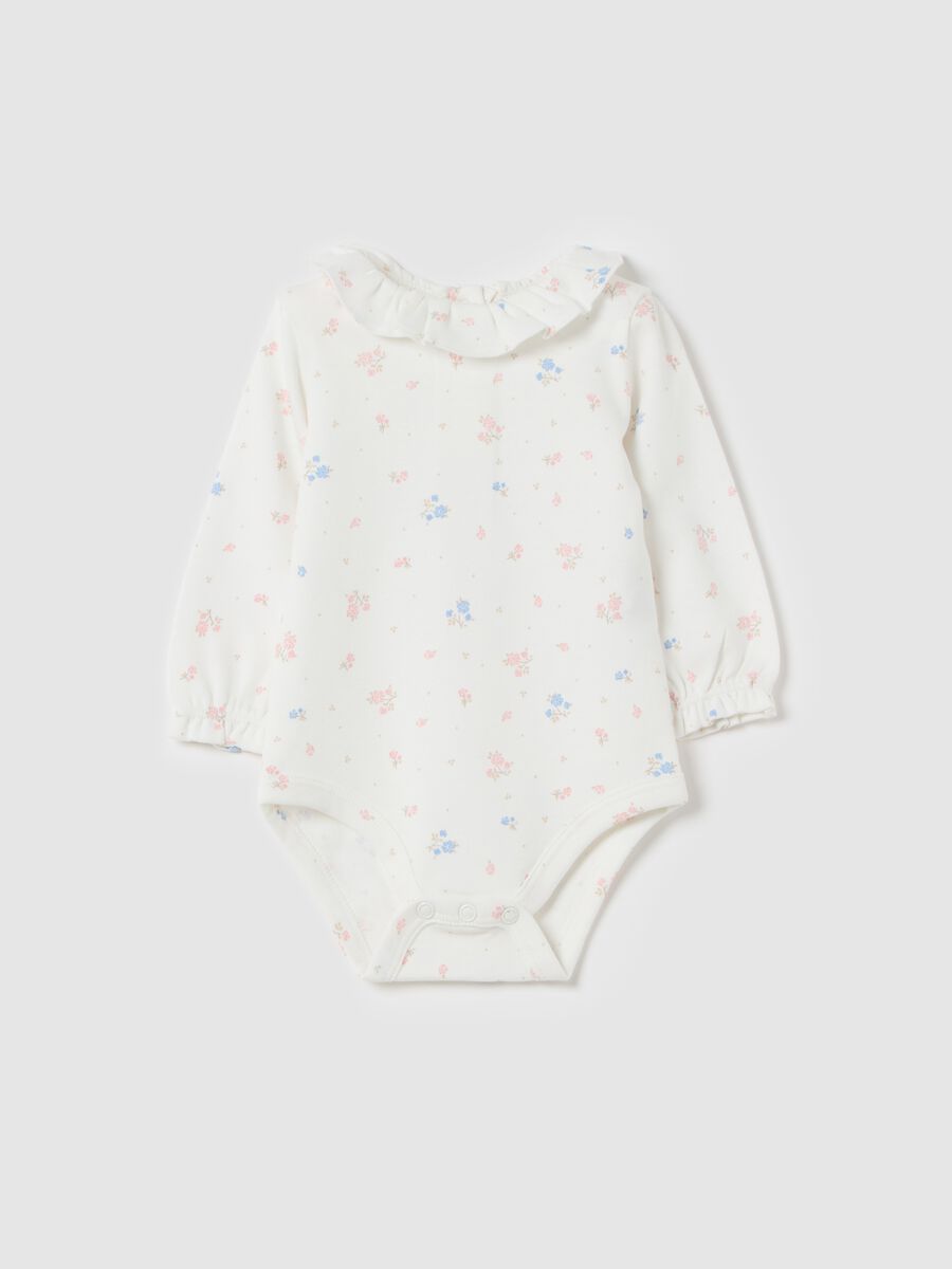 Floral bodysuit in organic cotton with collar_0