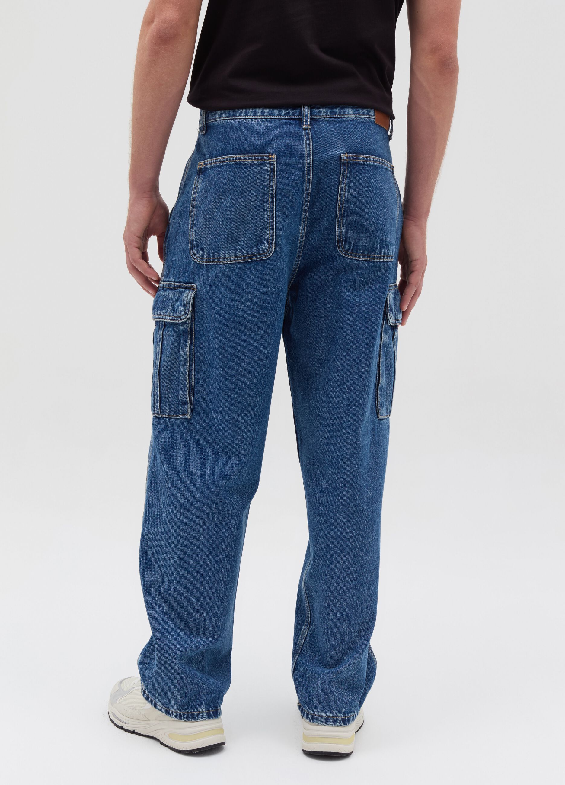 Acid wash cargo jeans