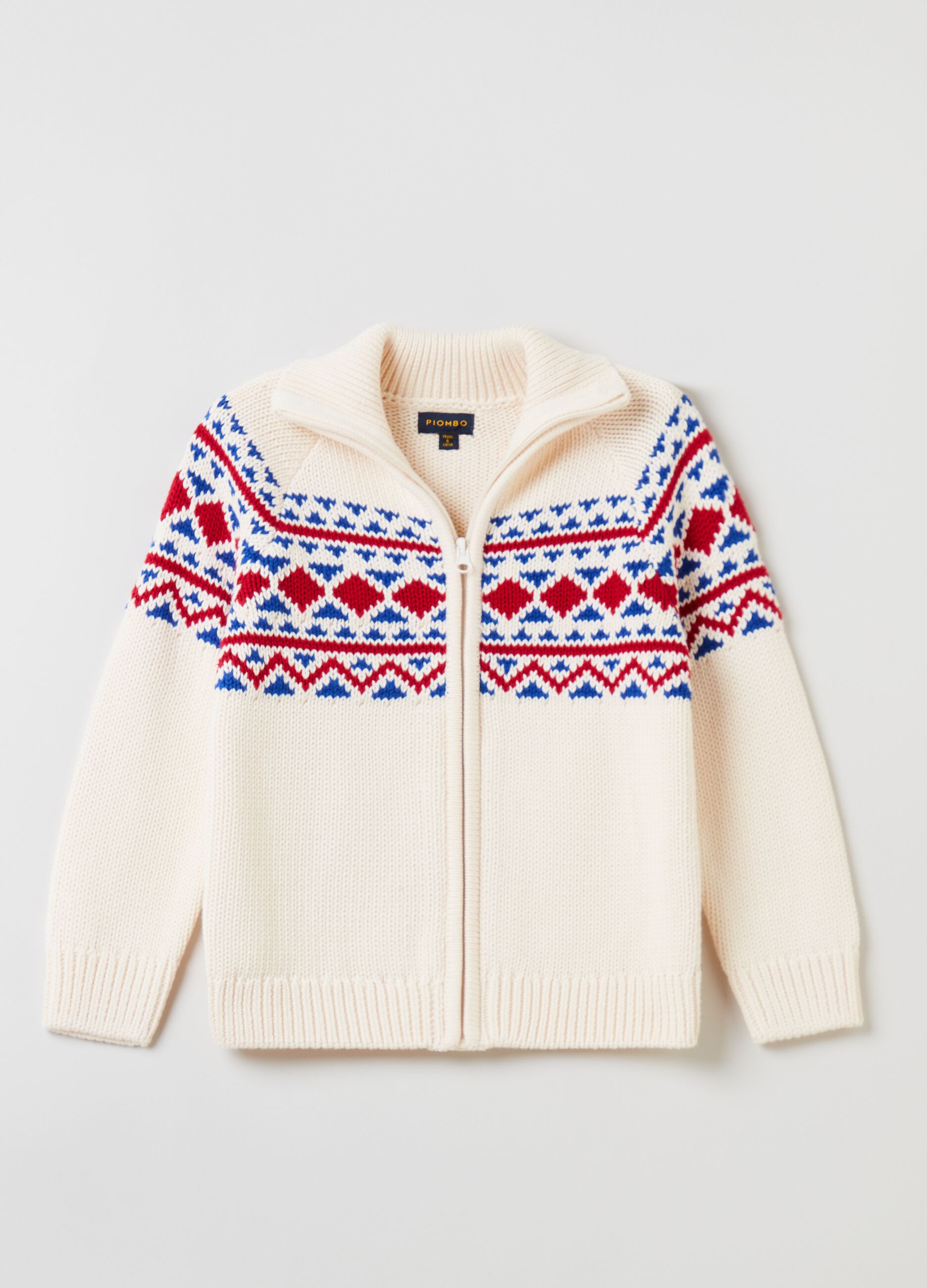 Full-zip cardigan with geometric design