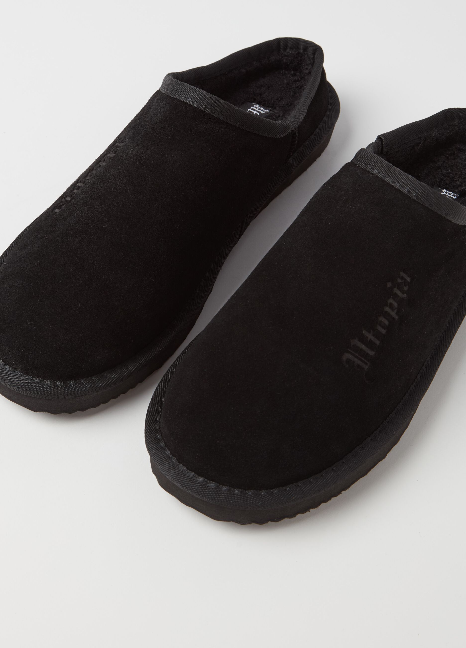 Suede Teddy Slippers Black