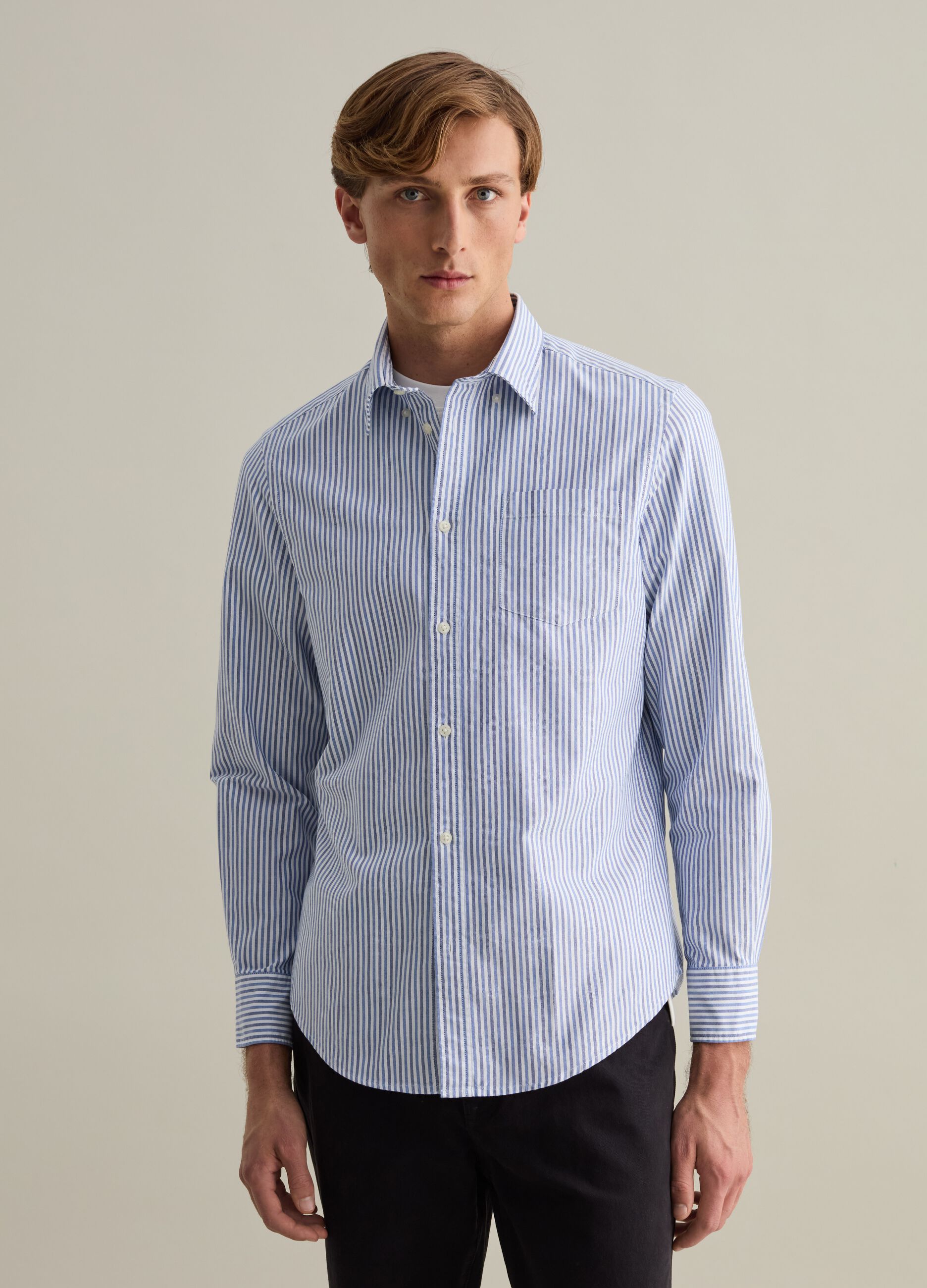 Regular-fit shirt in striped Oxford cotton