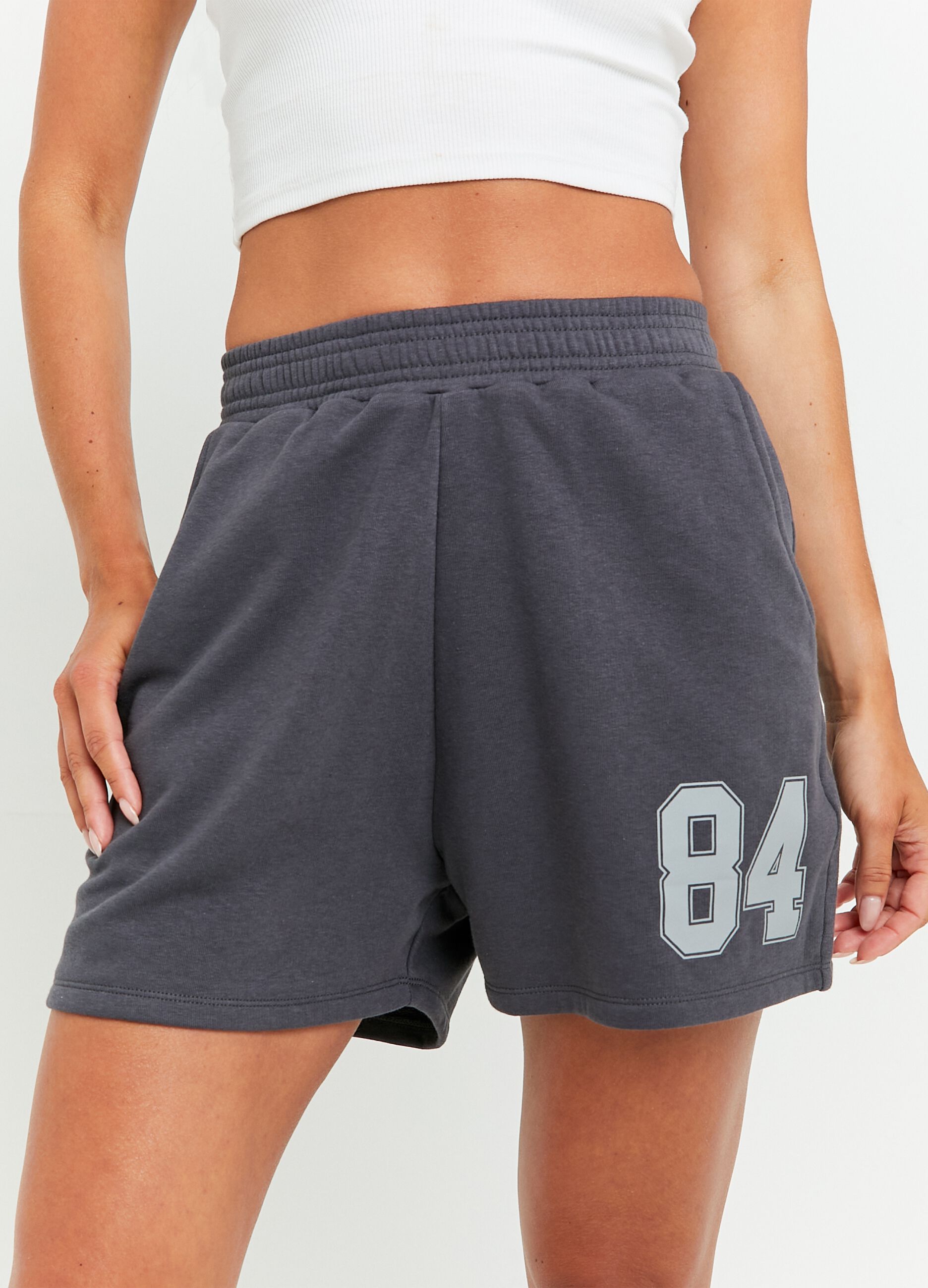 Fleece shorts with lettering print