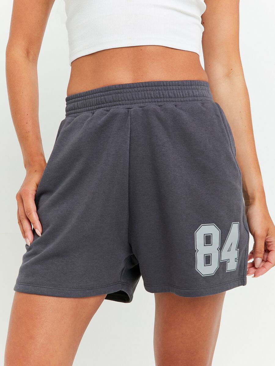 Fleece shorts with lettering print_2