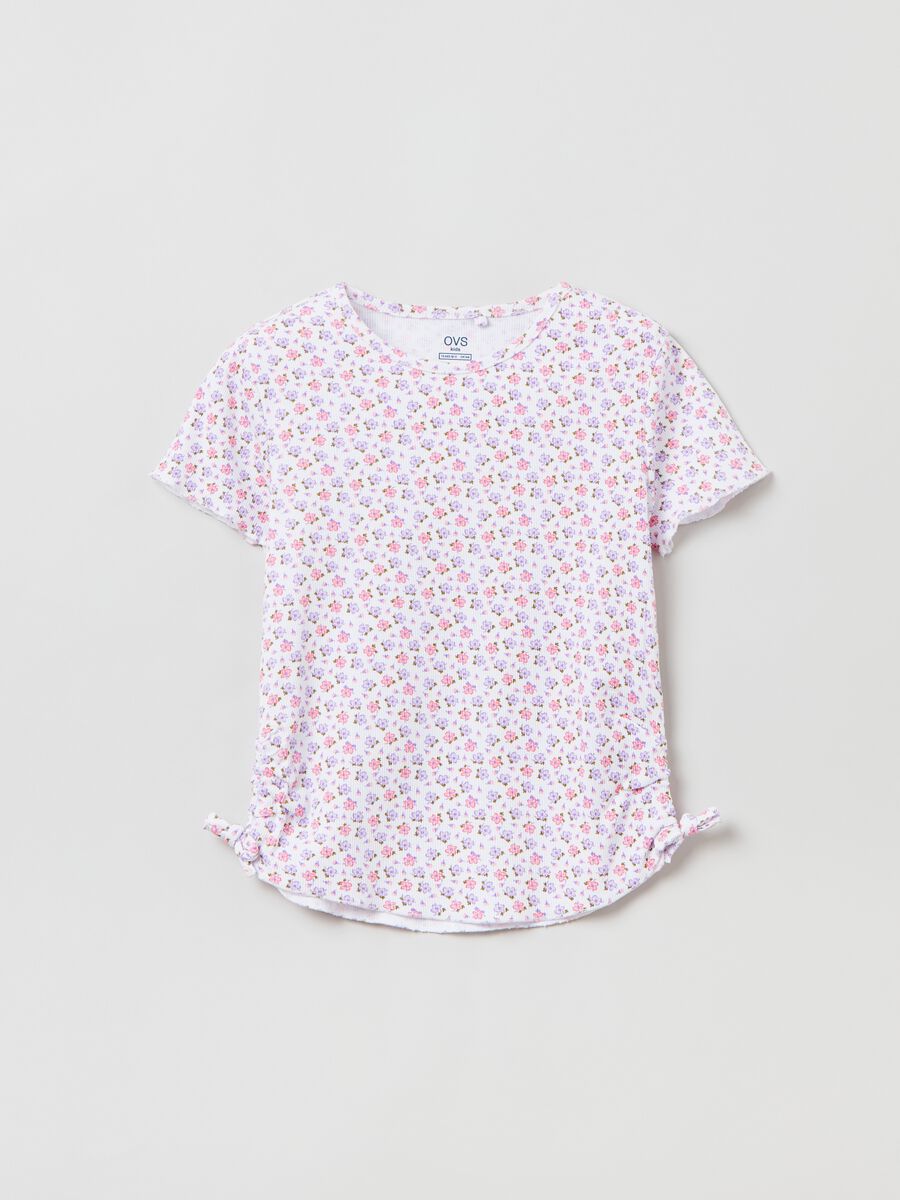 Ribbed T-shirt with ditsy floral print_0
