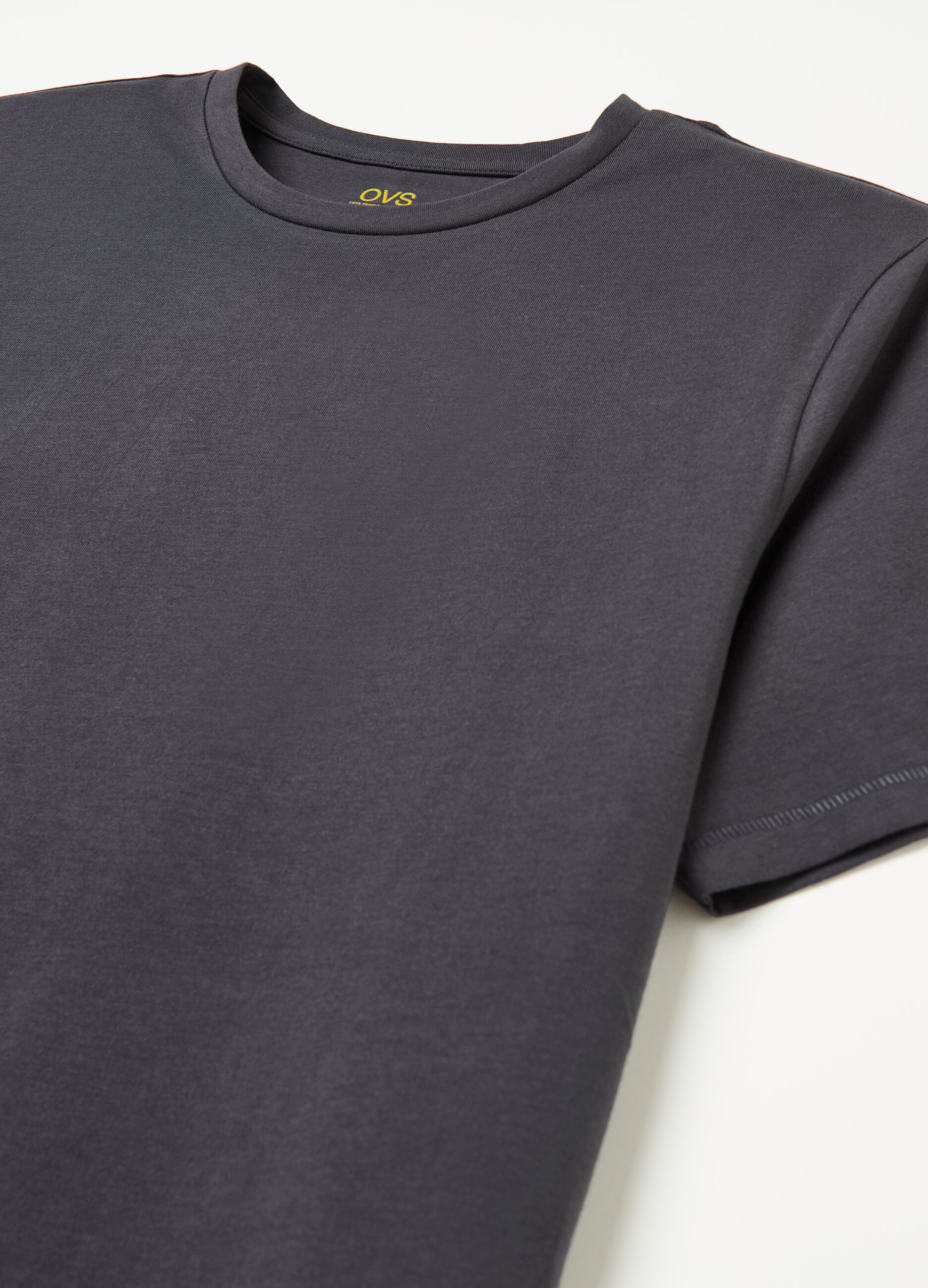 Stretch cotton T-shirt with crew-neck