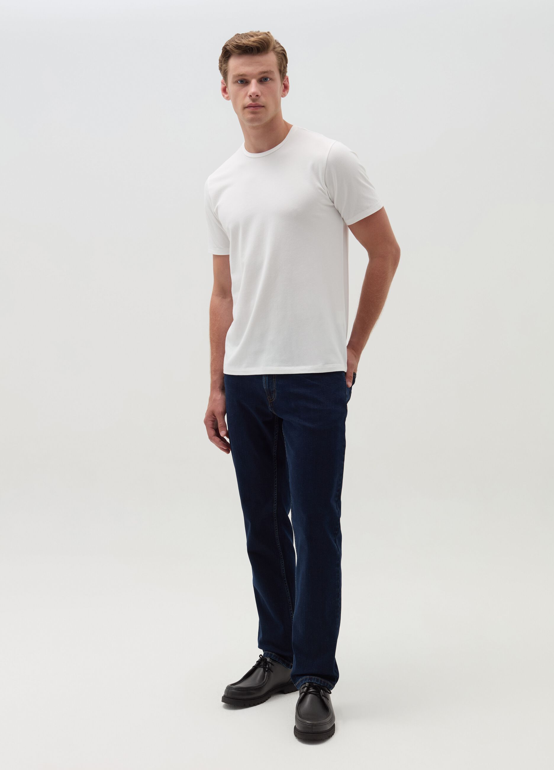 Stretch cotton T-shirt with crew-neck