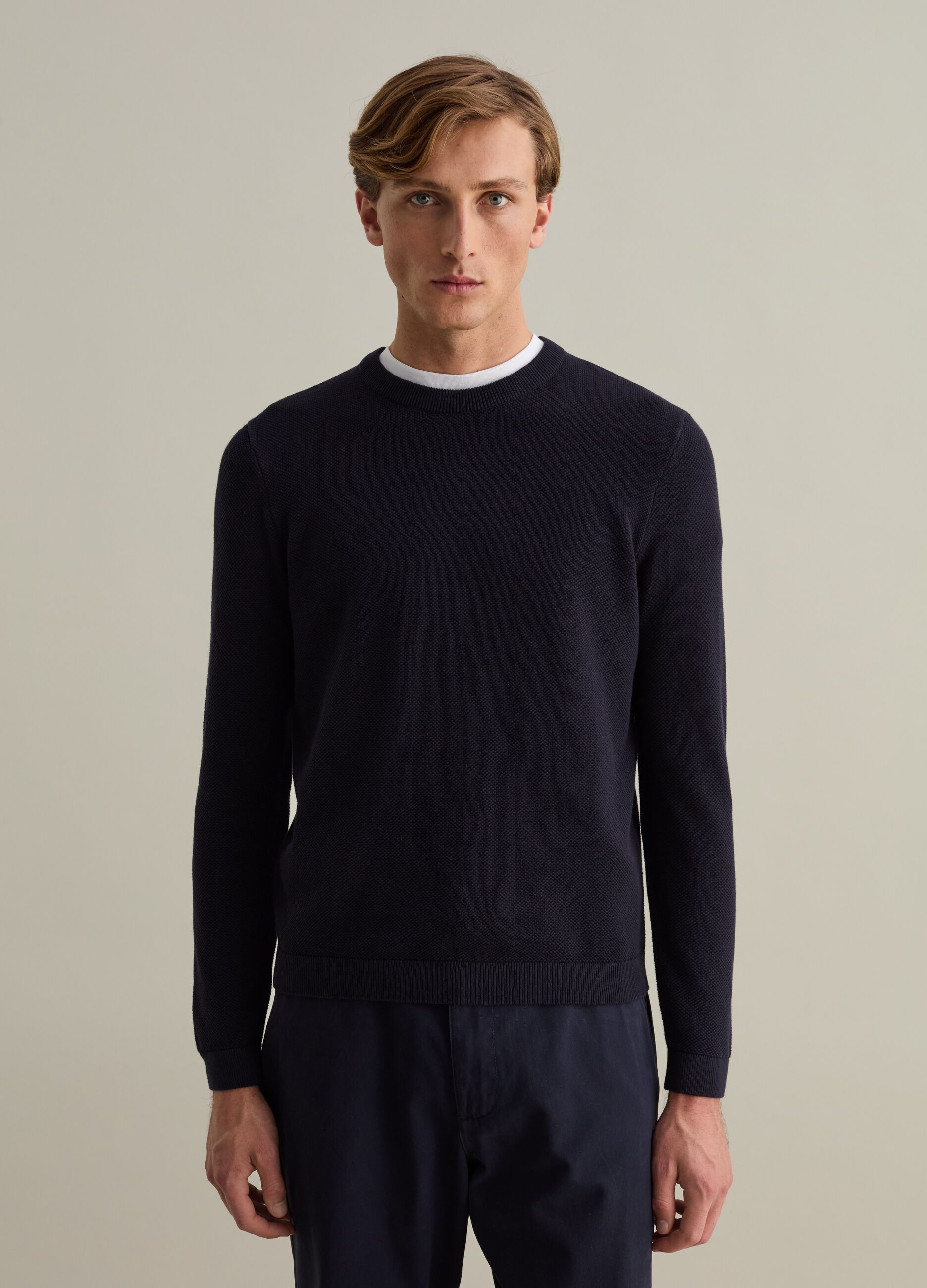 Piquet pullover with round neck