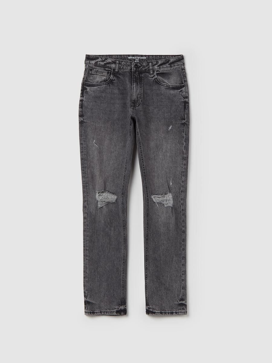 Slim-fit acid-wash jeans with abrasions_4