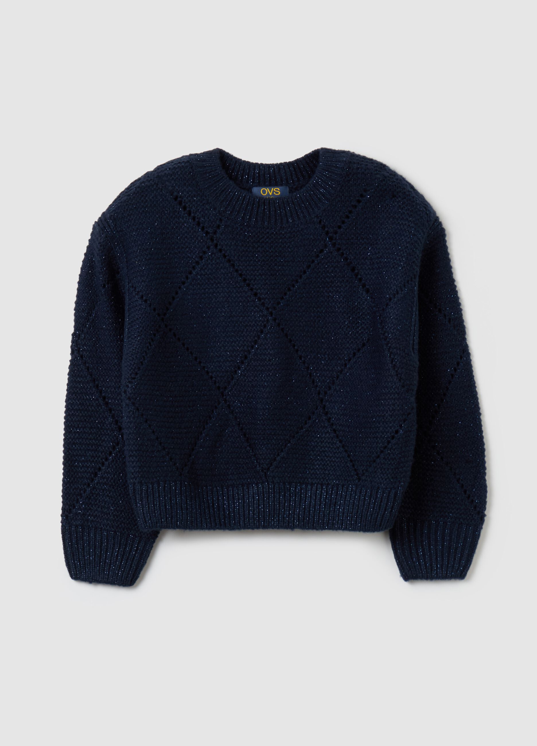 Diamond-knit pullover with lurex