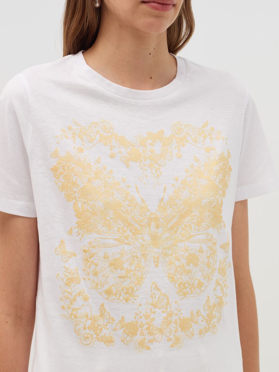 T-shirt with butterflies and flowers print_3