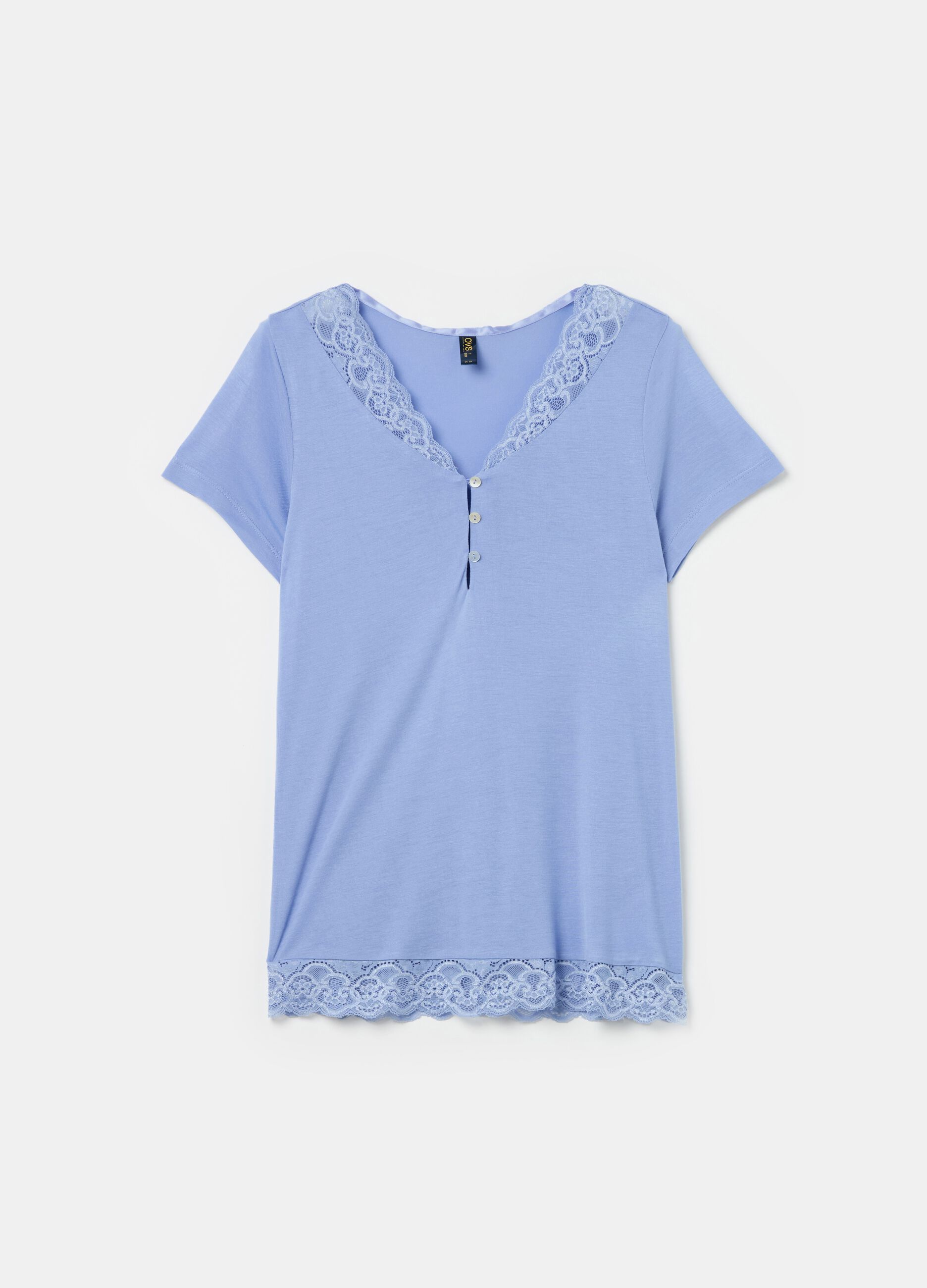 Pyjama top in viscose with short sleeves