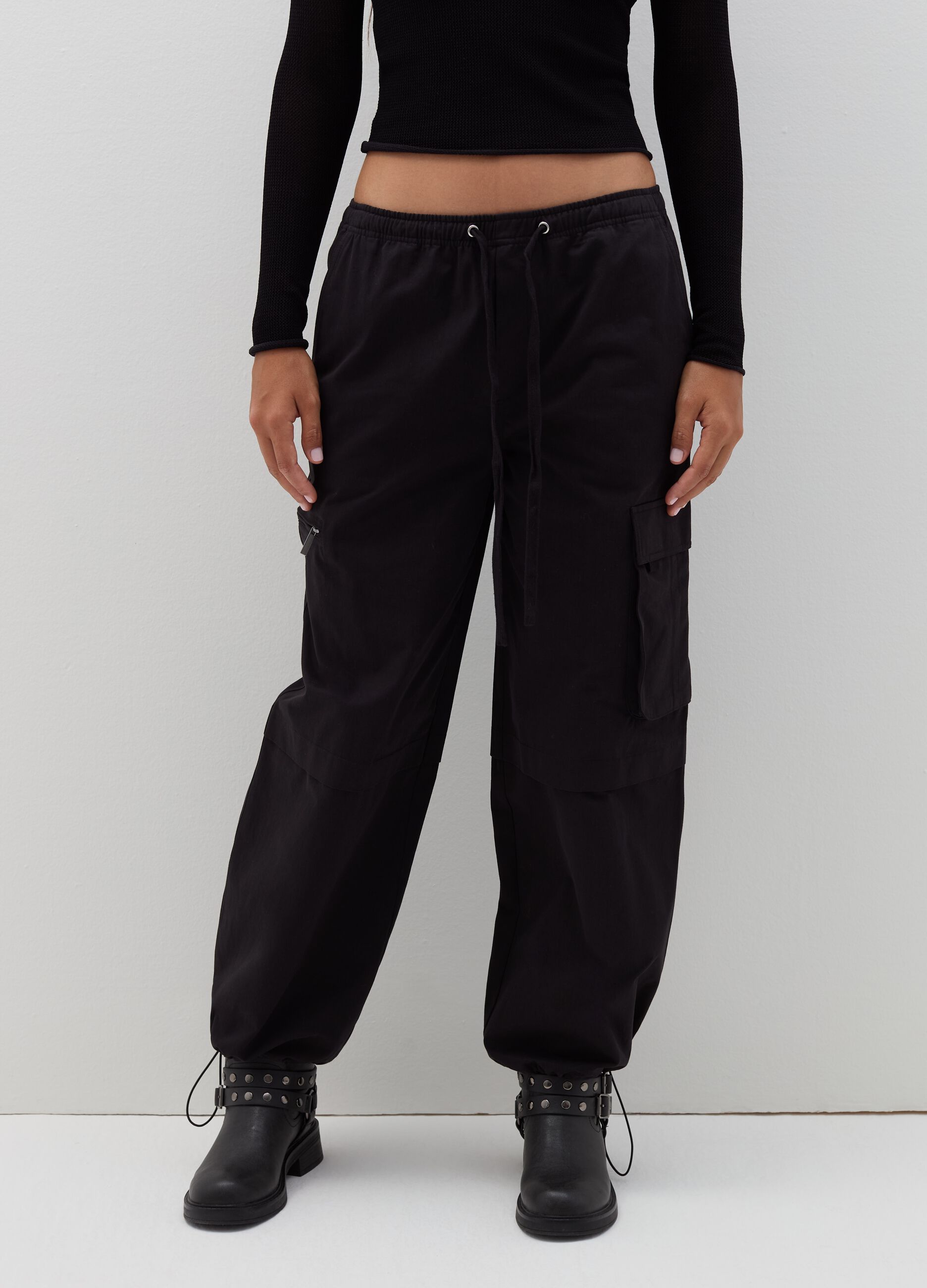 Cotton cargo parachute trousers