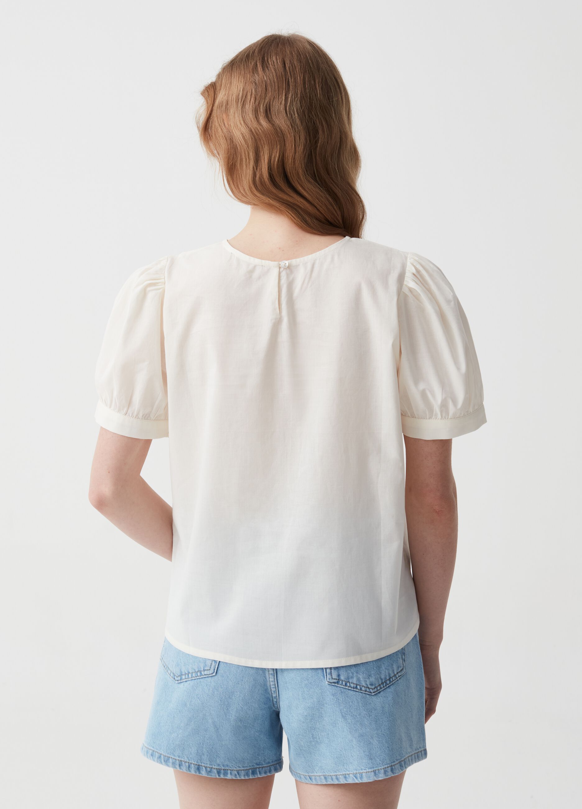 Cotton blouse with broderie anglaise insert