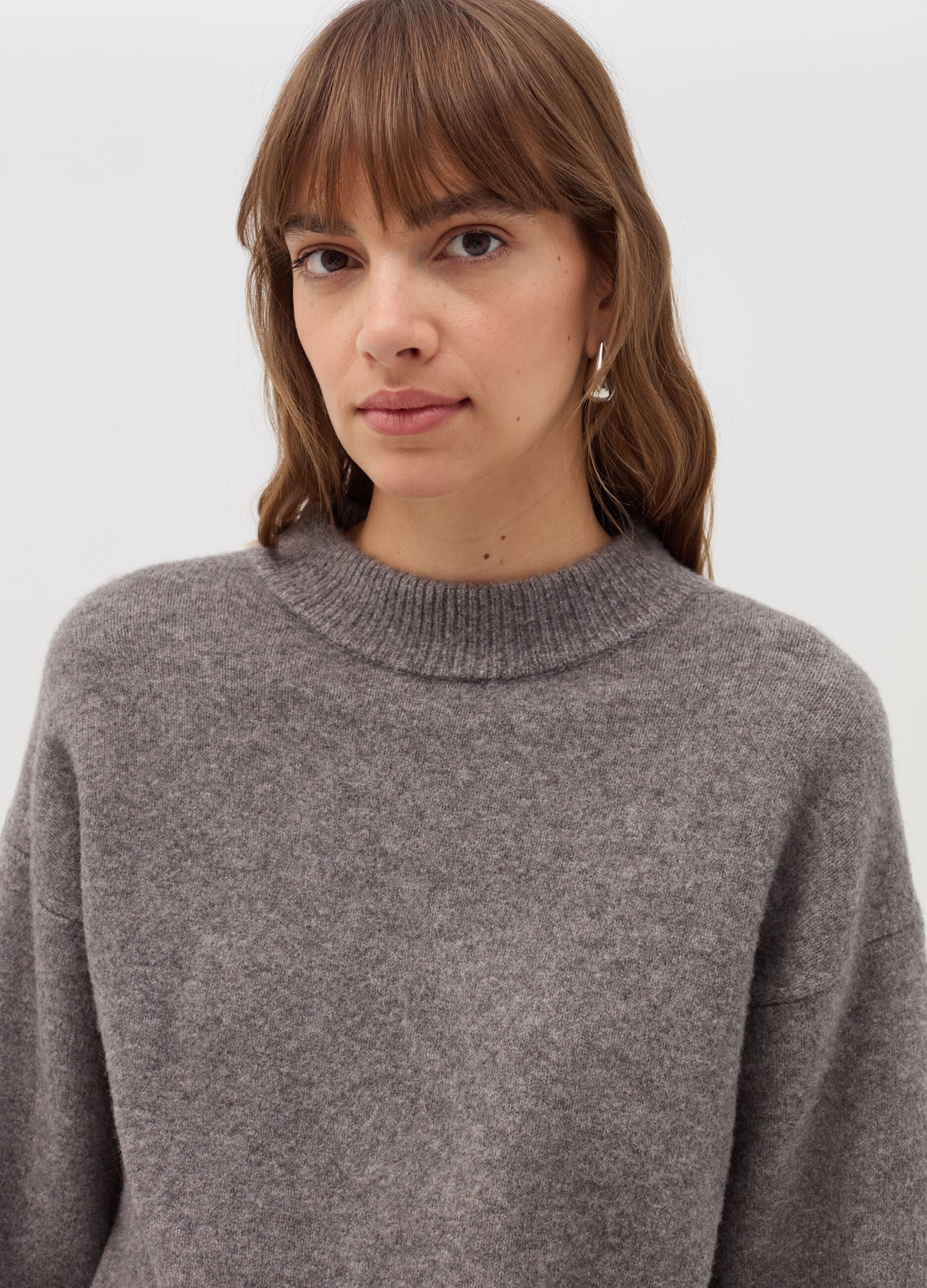 Mélange pullover with mock neck