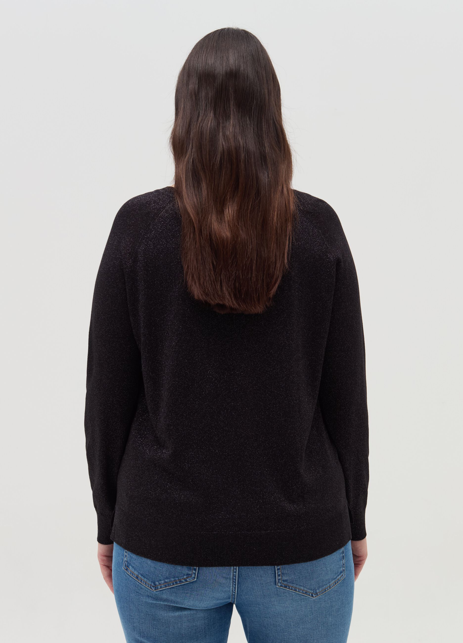 Curvy lurex pullover with raglan sleeves