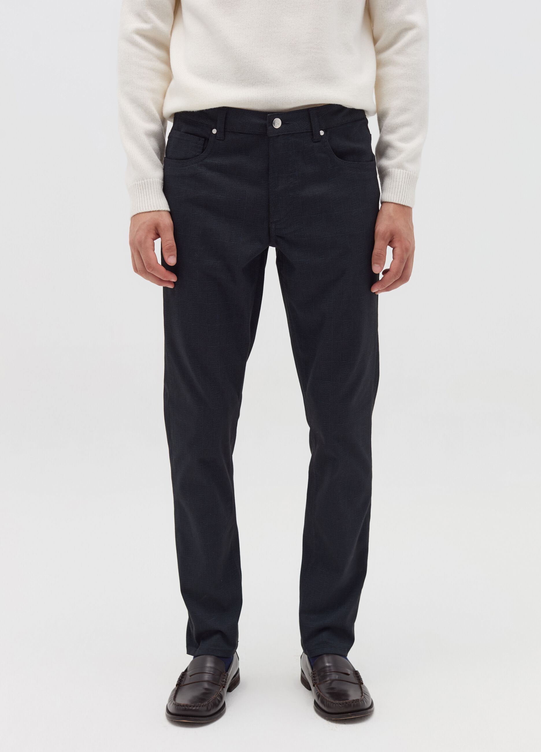 Five-pocket trousers in Prince of Wales fabric