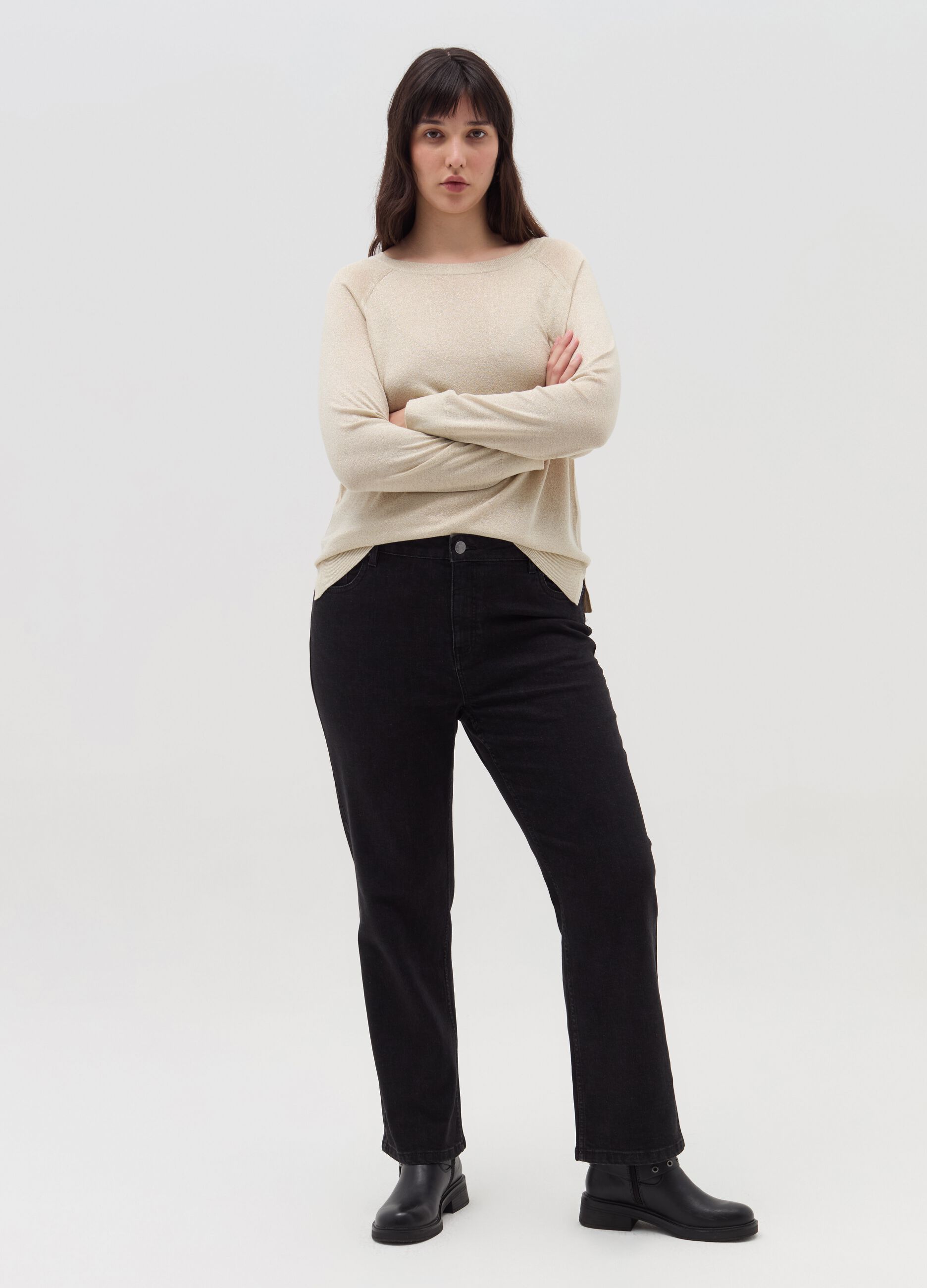 Curvy lurex pullover with raglan sleeves