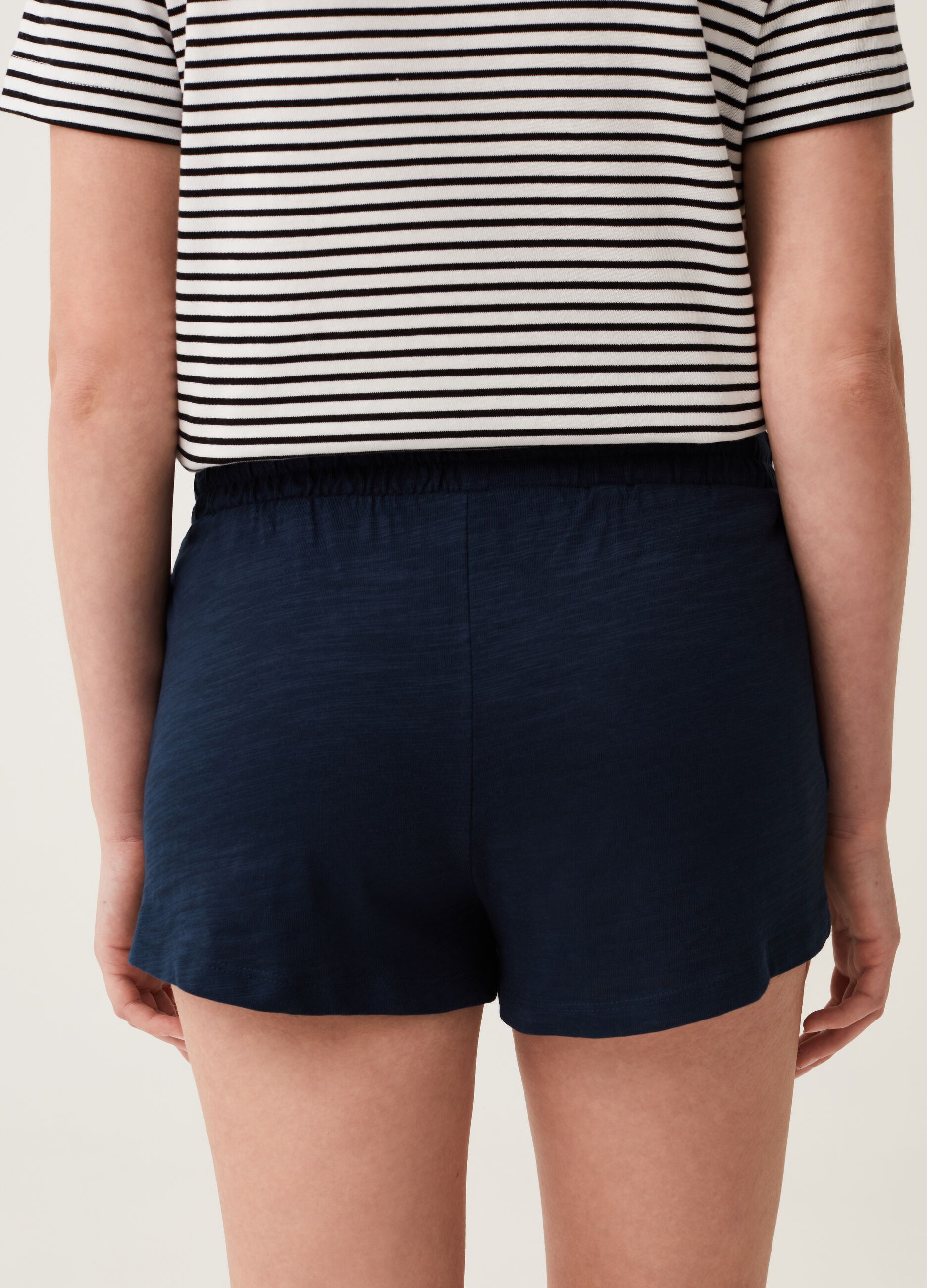 Slub cotton shorts with drawstring